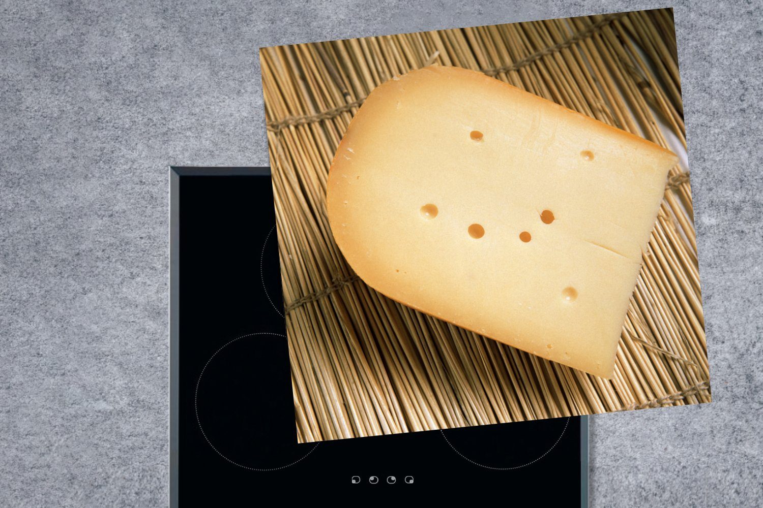 78x78 cm, Käse für Ceranfeldabdeckung, Herdblende-/Abdeckplatte Korb, Vinyl, (1 MuchoWow tlg), - Gouda küche Arbeitsplatte -