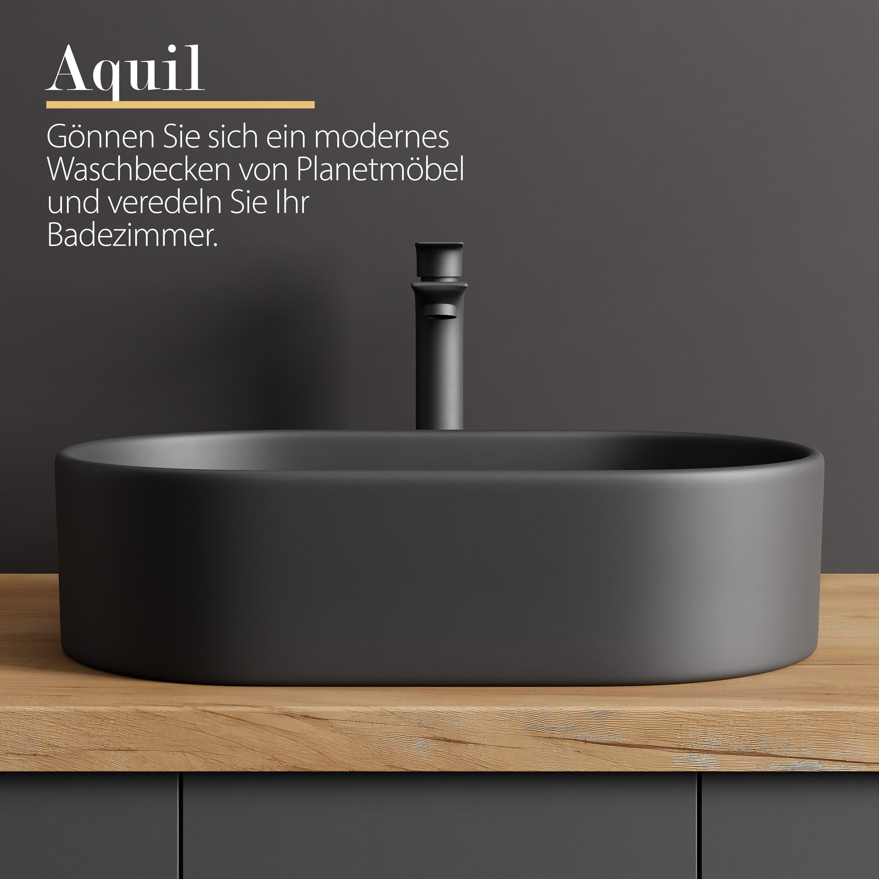 Planetmöbel Aufsatzwaschbecken Aquil Elegant Badezimmer Waschbecken 55 cm oval für Waschtisch (Keramik Aufsatzwaschbecken für Bad, Gäste WC, 1-St., Waschschale 55 x 34 x 14 cm ohne Hahnloch und Überlauf), für Waschtische oder Waschplätze