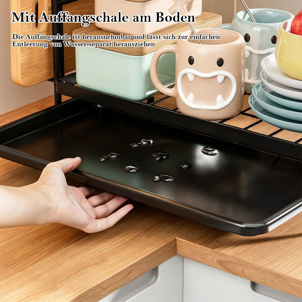 TUWENA Geschirrständer Abtropfständer Geschirr Spüle, 2-stufiger Küche Geschirrtrockner, Geschirrablage mit Utensilienhalter Abtropfschale, Schneidebretthalter – Bild 4 von 5