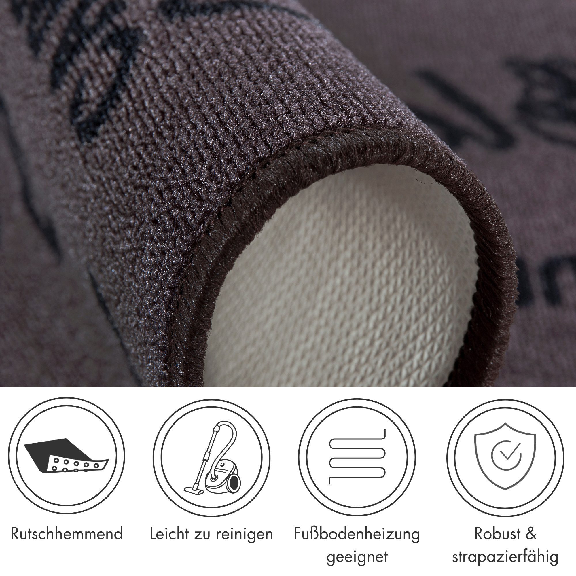 Andiamo Küchenläufer Espresso, rechteckig, Höhe: 5 mm, mit Schriftzug, rutschhemmend, Küche, Kundenliebling