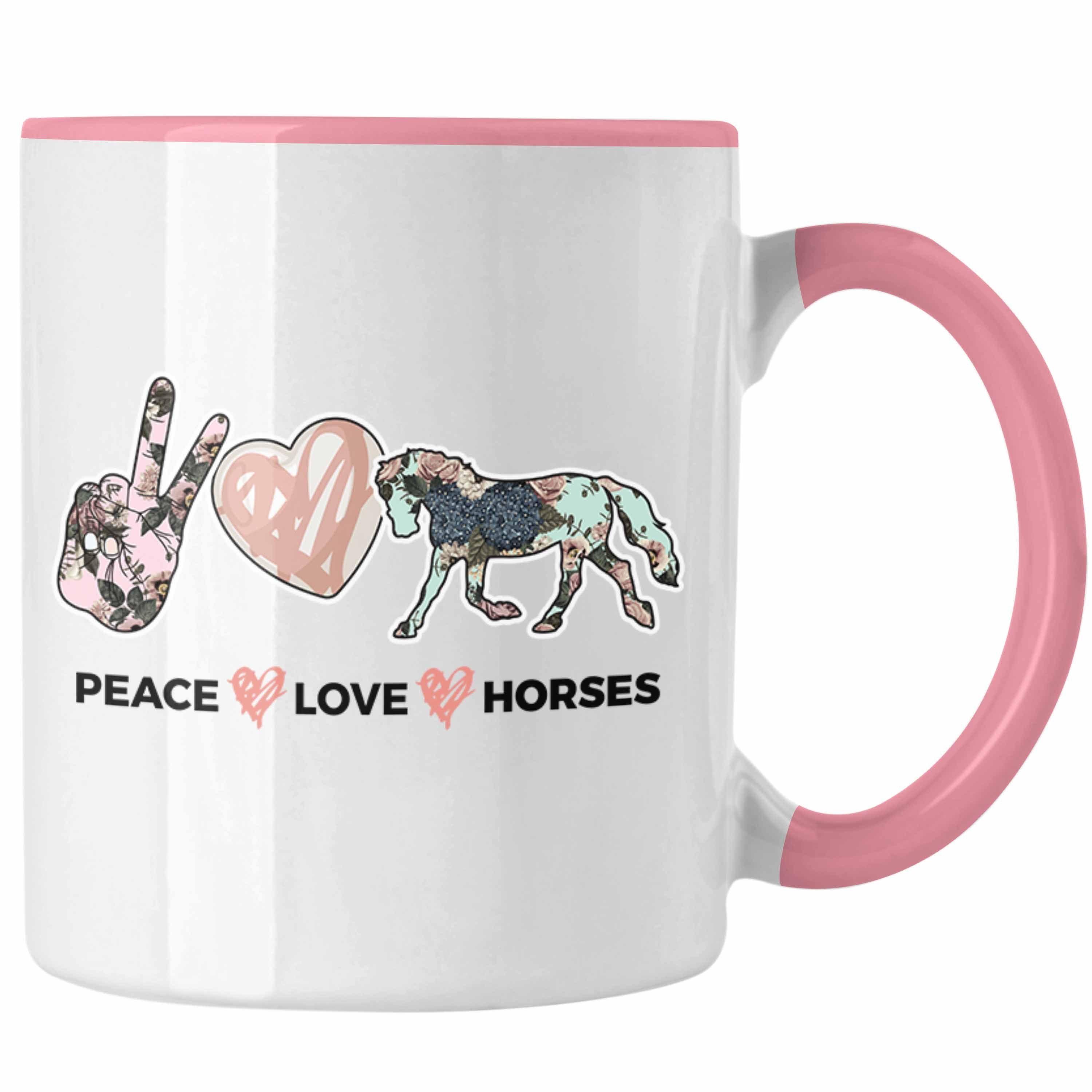 Pferde Love Peace Lustig keramik Pferdeliebhaber Reiterin Tasse Horses, Mädchen Pferde Trendation - Trendation Rosa Tasse Geschenk Geschenke