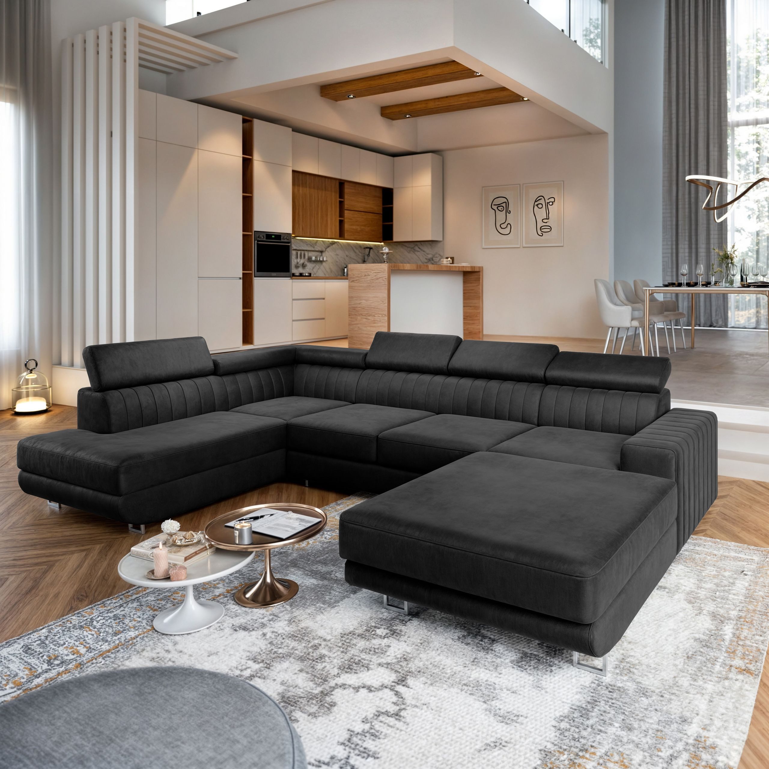 Masseno Ecksofa SIENA mit Schlaffunktion U-Form, Sofa mit Bettkasten günstig online kaufen
