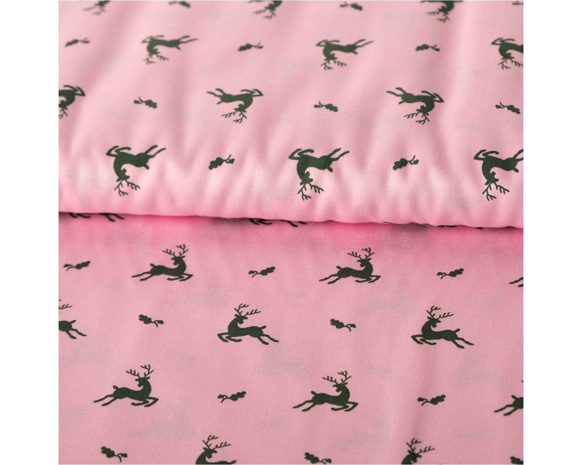 Thumbnail - SCHÖNER LEBEN. Stoff Baumwollstoff Trachtenstoffe Satin-Touch Hirsch Blätter rosa 1,5m Br.