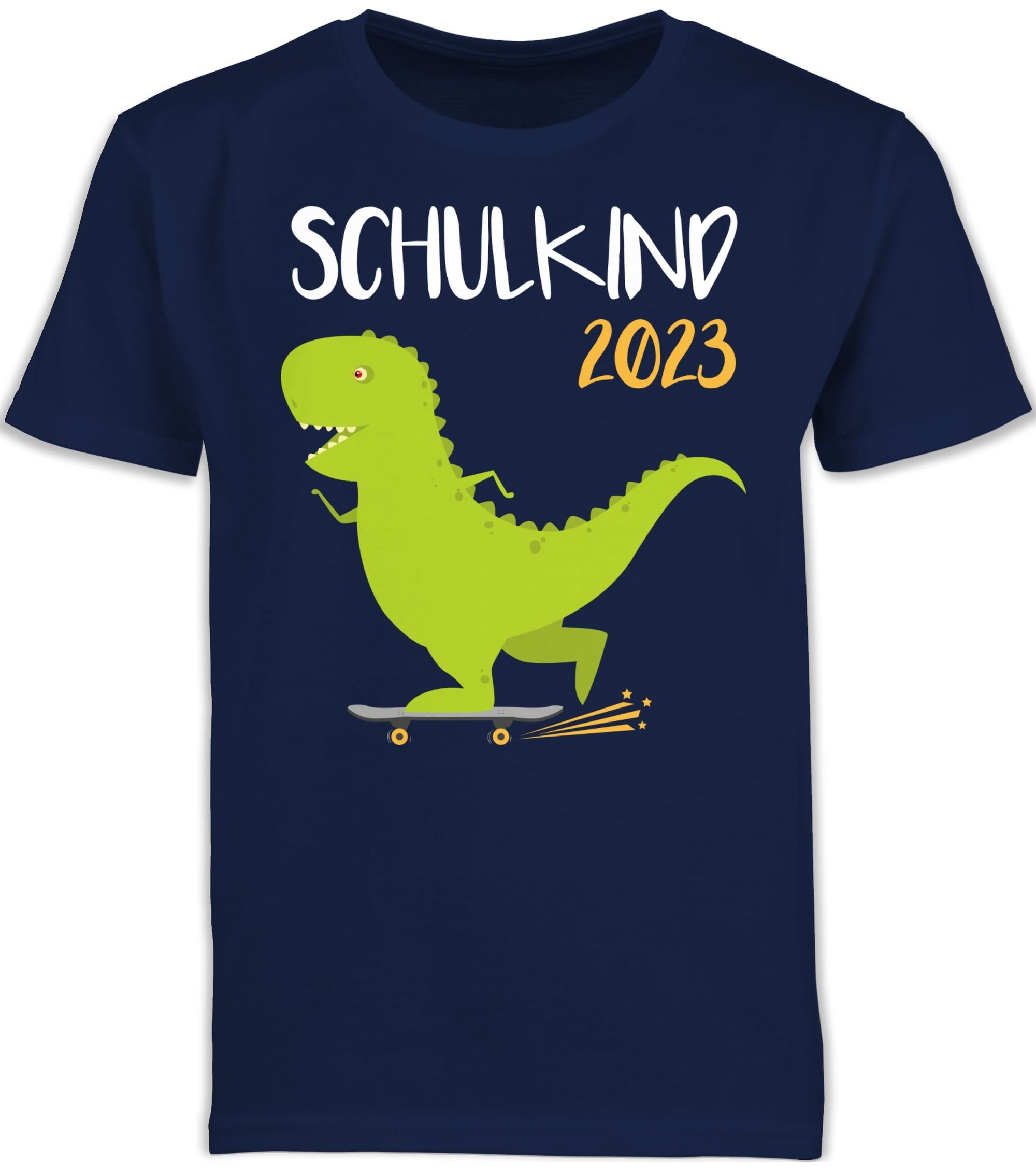 Shirtracer T-Shirt Schulkind 2023 - Dino mit Skateboard Einschulung Junge Schulanfang Geschenke 1 Navy Blau