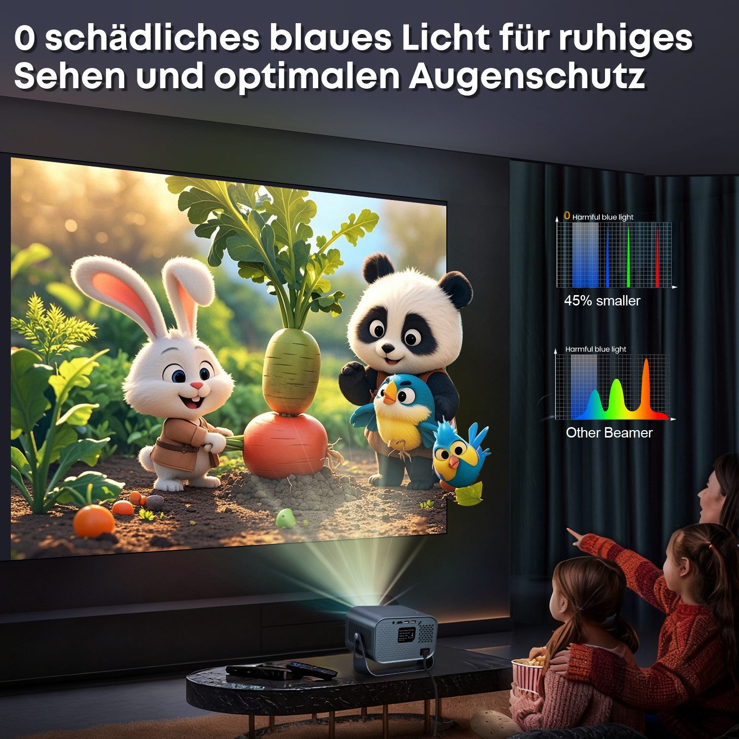 CkeyiN LCD-Beamer 4K 1080P Projektor unterstützt Netflix Youtube LCD-Beamer (12000 lm, 1280×720 px, Autofokus Beamer Augenschonender Projektor Wifi 2,4G 5G Android 11) schwarz
