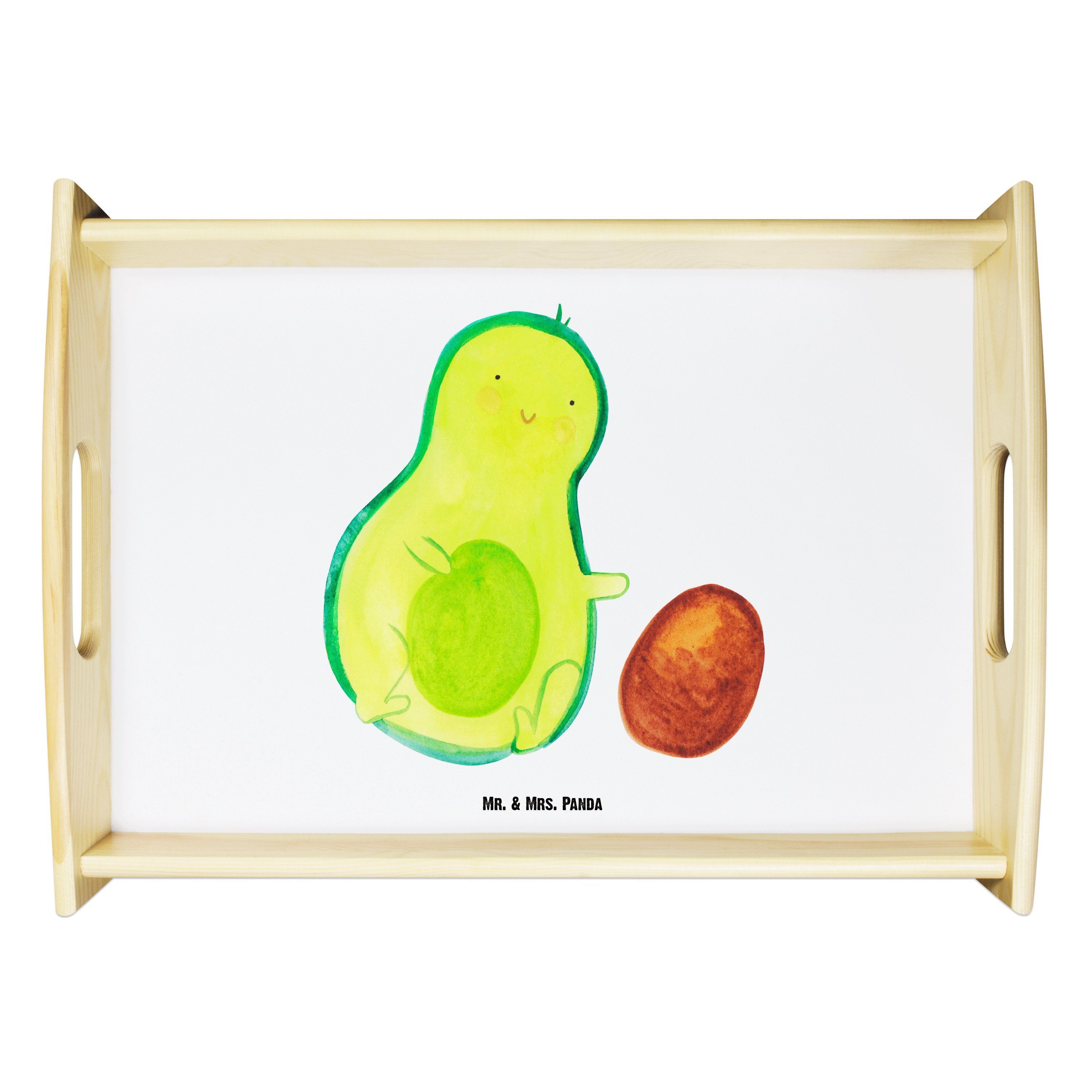 Mr. & Mrs. Panda Tablett Avocado rollt Kern - Weiß - Geschenk, Tablett, Veggie, Gesund, Küchen, Echtholz lasiert, (1-tlg)