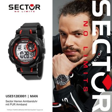 Sector Digitaluhr Sector Herren Armbanduhr Digital, Herren Armbanduhr eckig, groß (ca. 43,5x36,5mm), PURarmband schwarz