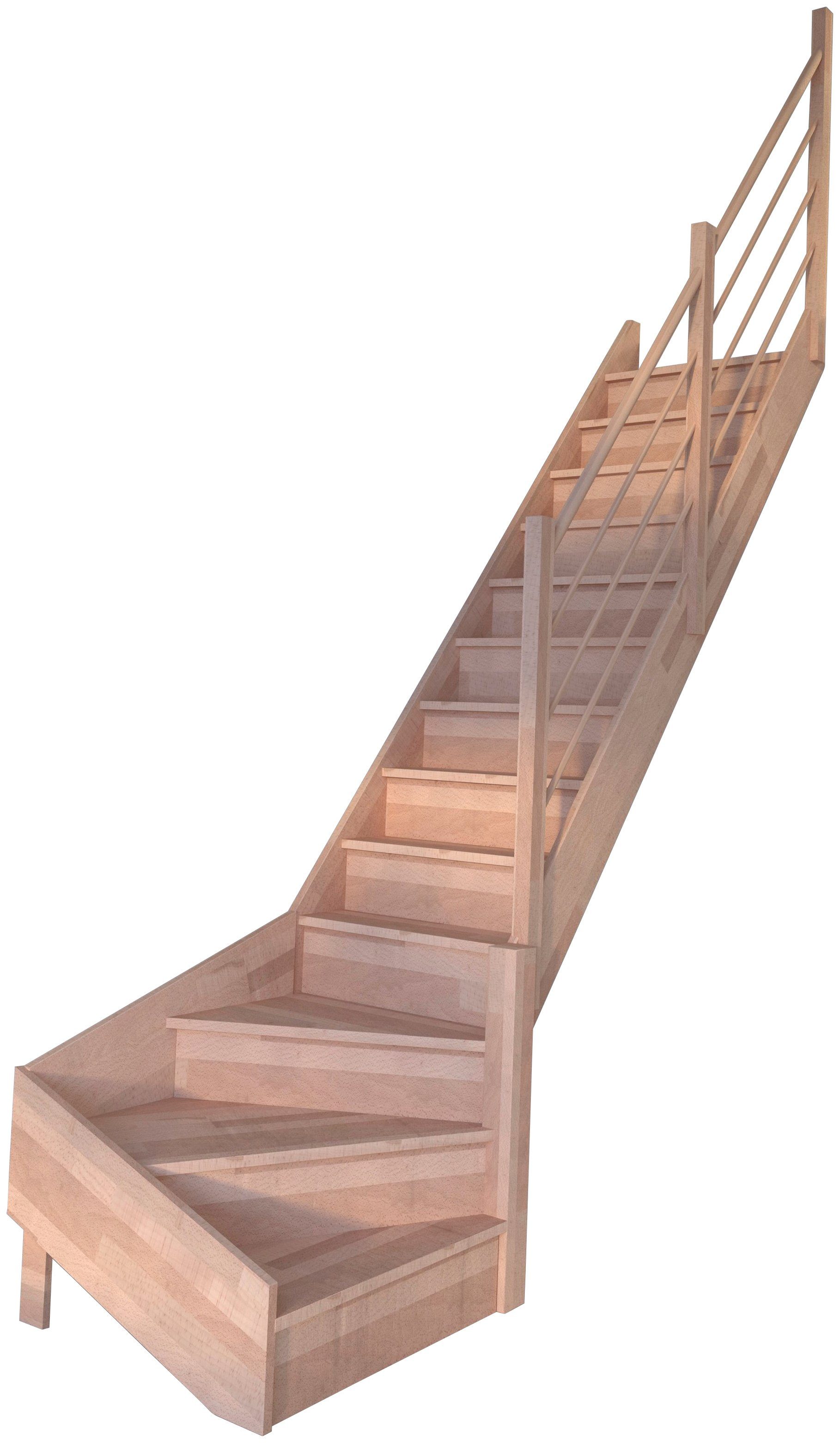 Starwood Raumspartreppe cm, für Rhodos, 300 gewendelt bis Rechts, Holz-Holz geschlossen, Geländer, Durchgehende Stufen Massivholz Wangenteile Design Geschosshöhen