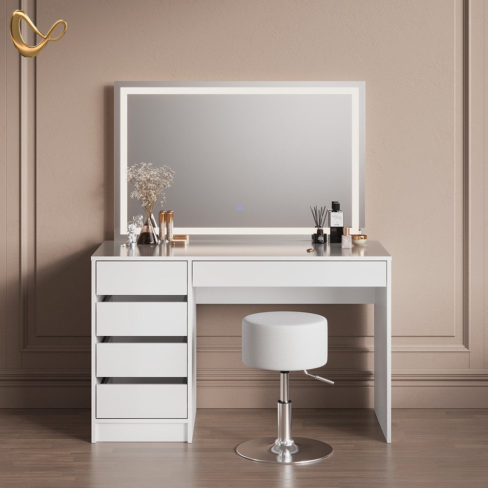 Livinity® Schminktisch Imola, Weiß, mit LED-Spiegel und Hocker günstig online kaufen