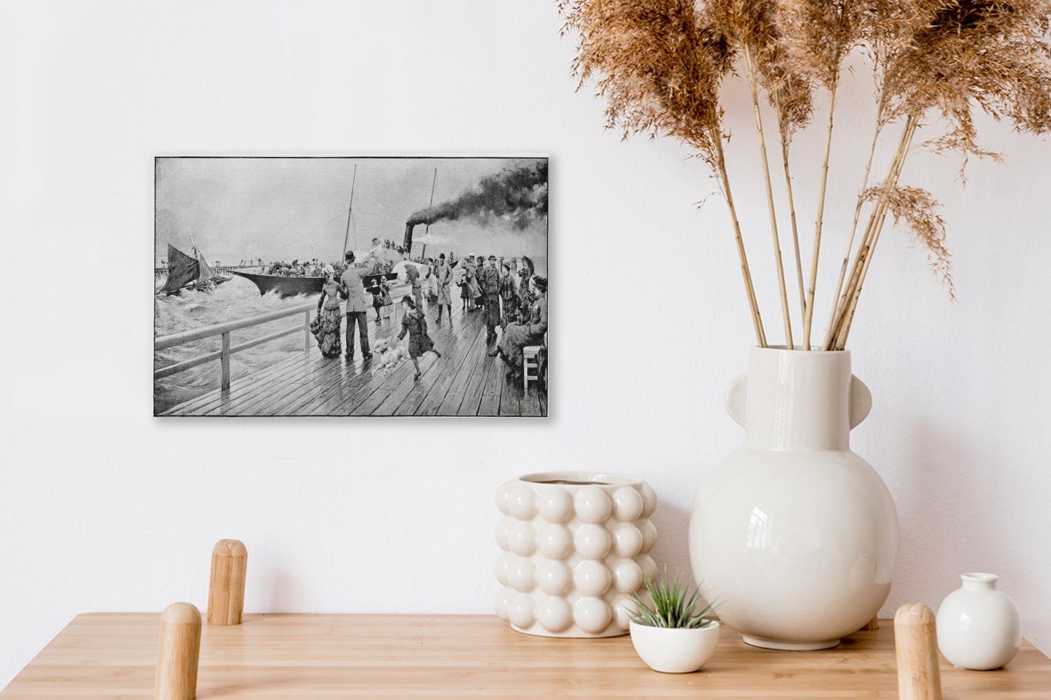 im Seebrücke (1 30x20 cm Leinwandbild Eine Wanddeko, St), Jahrhundert, OneMillionCanvasses® neunzehnten Aufhängefertig, Leinwandbilder, Illustration Wandbild einer