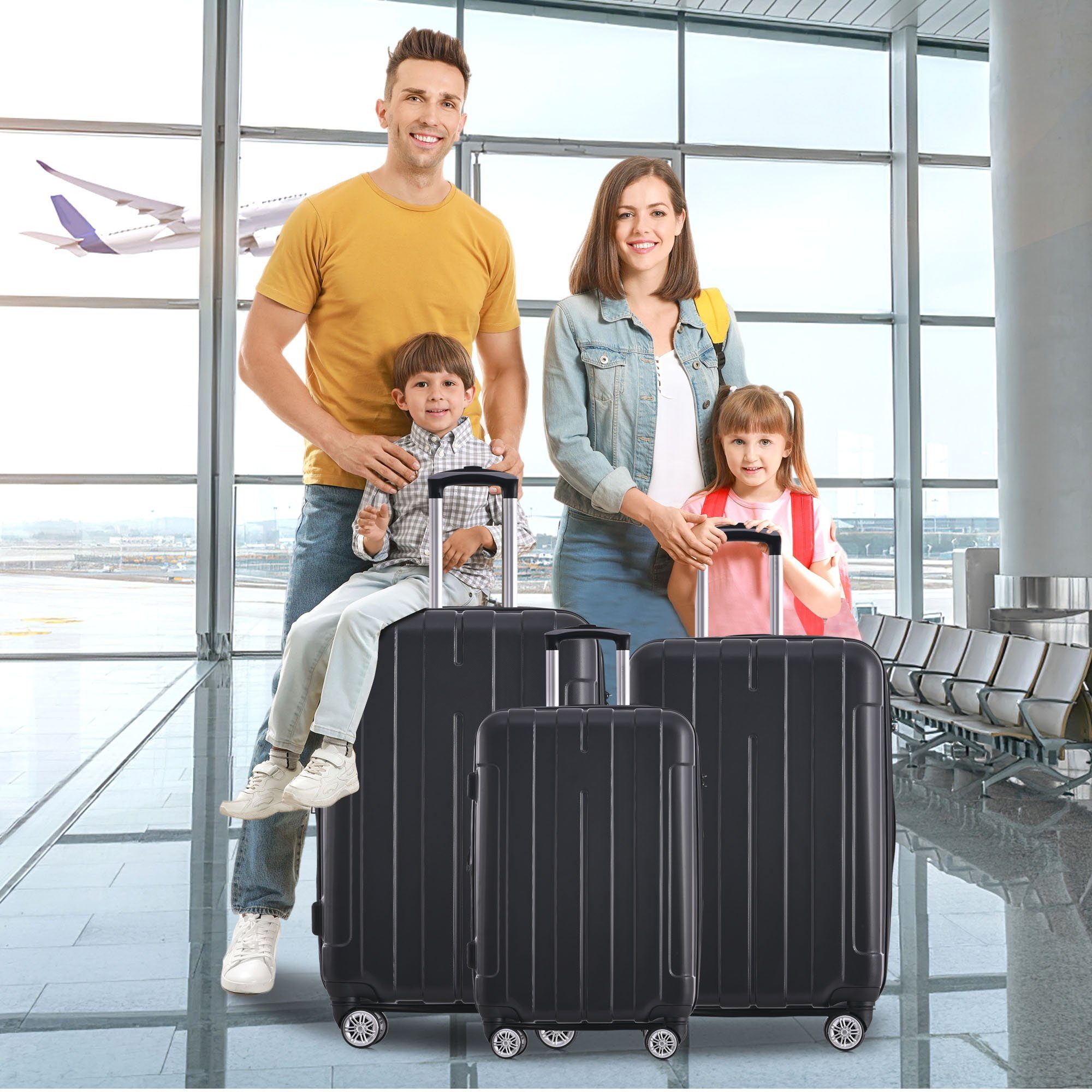 Odikalo Handgepäckkoffer Handgepäck, viele TSA-Schloss, Universalrad, M-L-XL-Set, Farbe schwarz