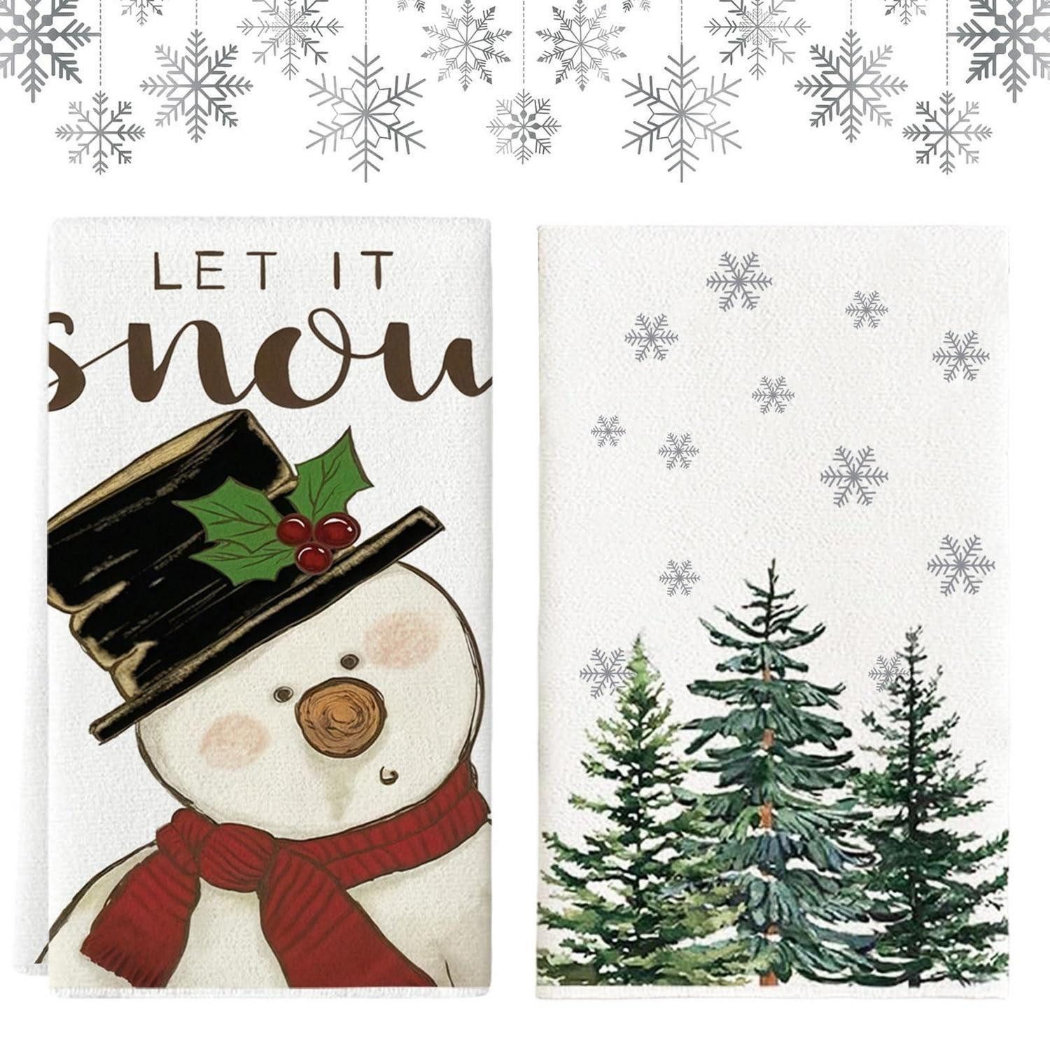 LuxusKollektion Geschirrtuch Geschirrtuch Weihnachten 2er Set 40x60cm Schneemann Tanne