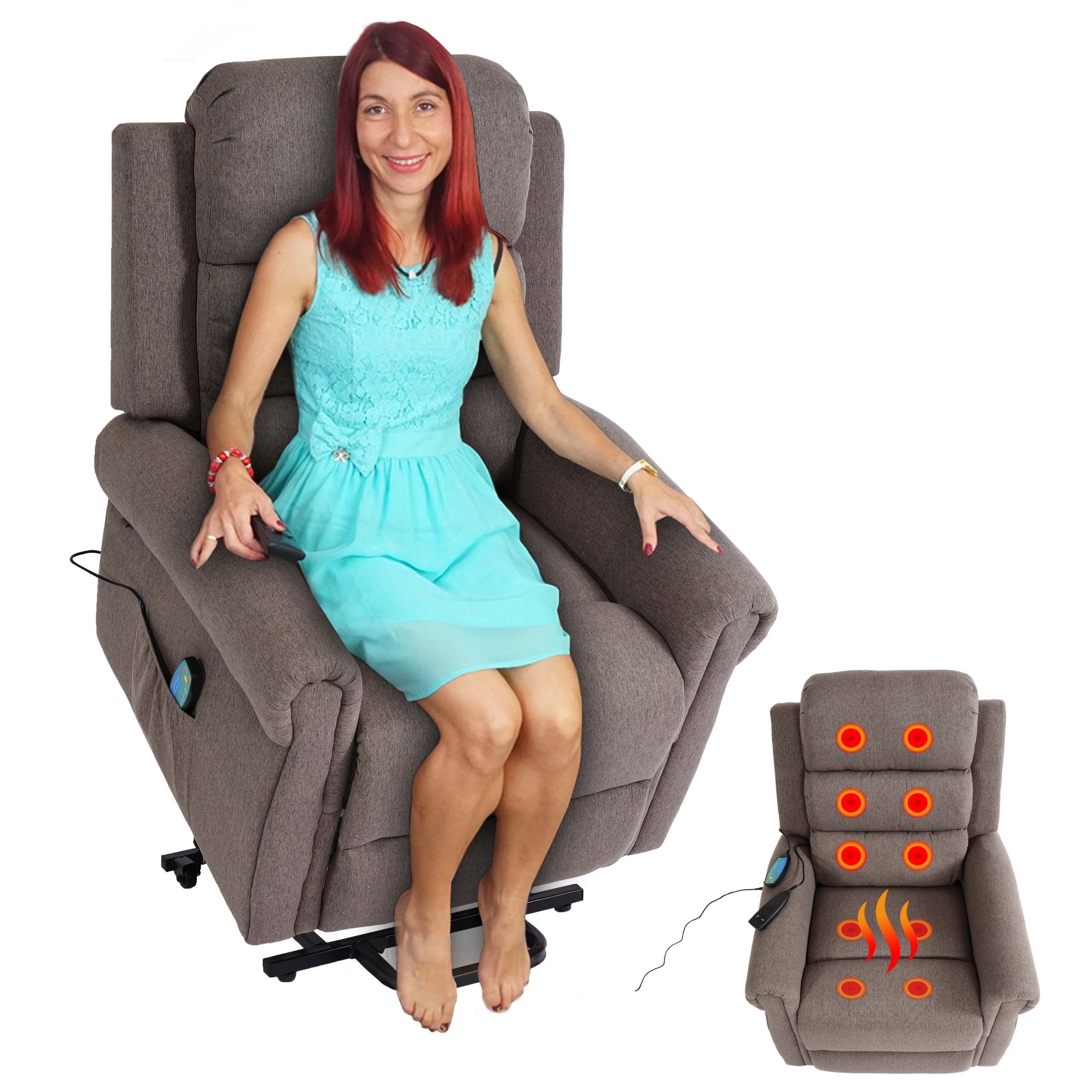 PROREGAL® Massagesessel Fernsehsessel mit Massagefunktion, HxBxT 138x86x168 cm, Sitzhöhe 49 cm, Heiz- und Massagefunktion, integrierte Aufstehhilfe, Liegefunktion