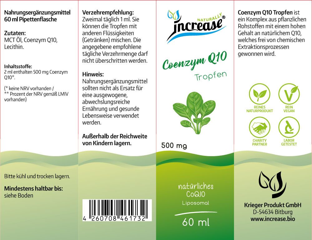 increase NATURALLY Liposomales Coenzym Q10 hochdosiert - 500mg Coenzym Q10 pro Tag Tropfen, 60 ml