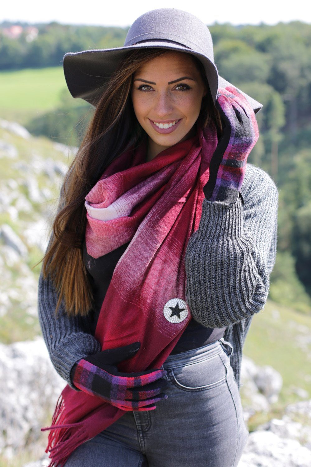 styleBREAKER XXL-Schal Schal mit Karo Muster und Fransen, (1-St)