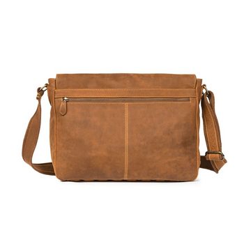 DRAKENSBERG Umhängetasche Messenger Bag »Leon« Cognac-Braun, Herren Leder Schultertasche mit 15" Laptopfach, handgemacht, Vintage