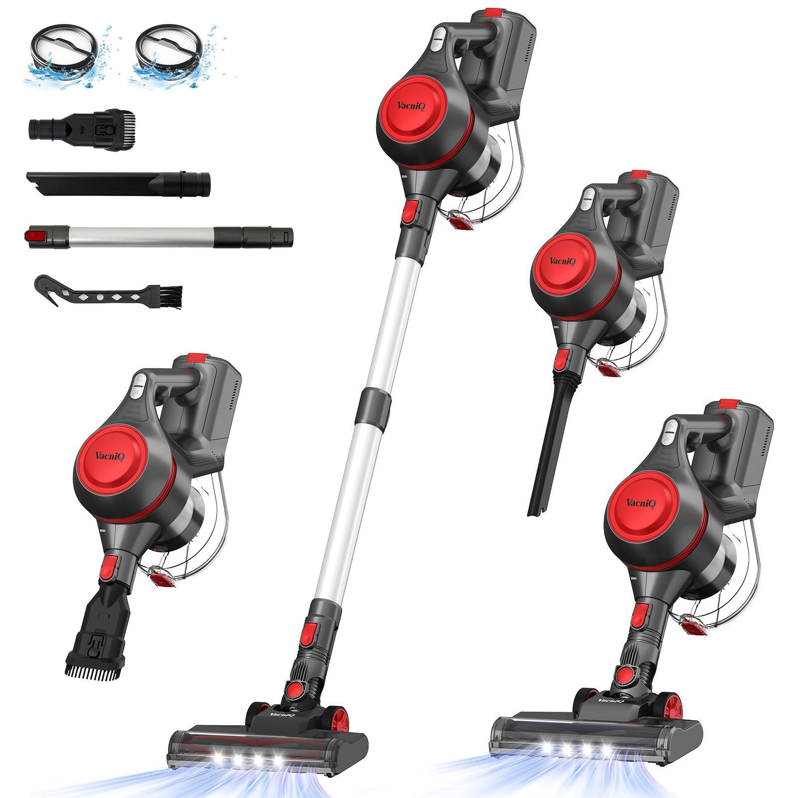 VacniQ Akku-Handstaubsauger VacniQ Akku-Hand-und Stielstaubsauger Staubsauger Kabellos, 35 Kpa Staubsauger 1.2L große Staubbehälter, 350W, Max. 40 Min