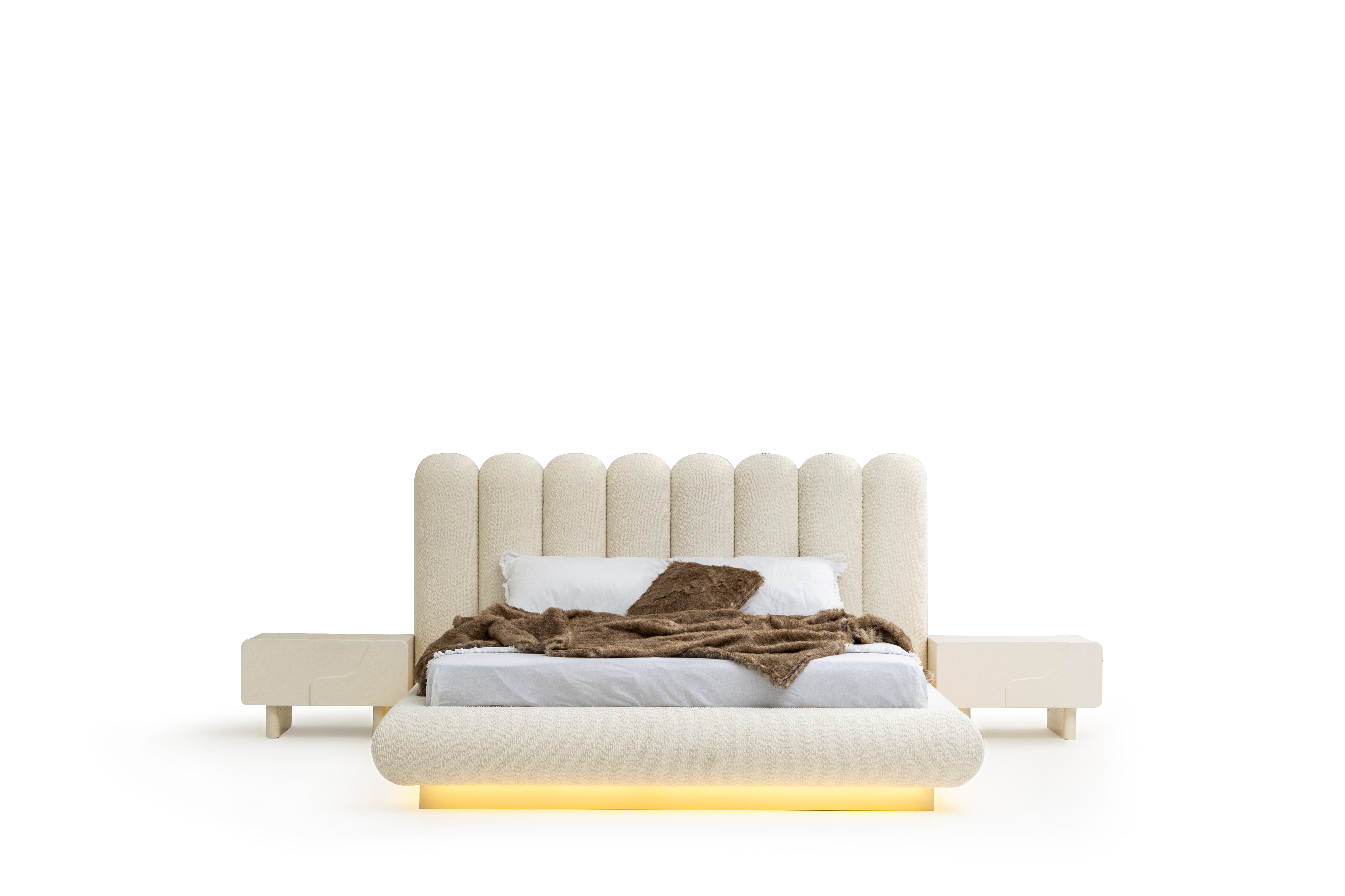 JVmoebel Schlafzimmer-Set JVMoebel Schlafzimmer-Set in Beige mit LED-Beleuchtung, (3-tlg), Made in Europa