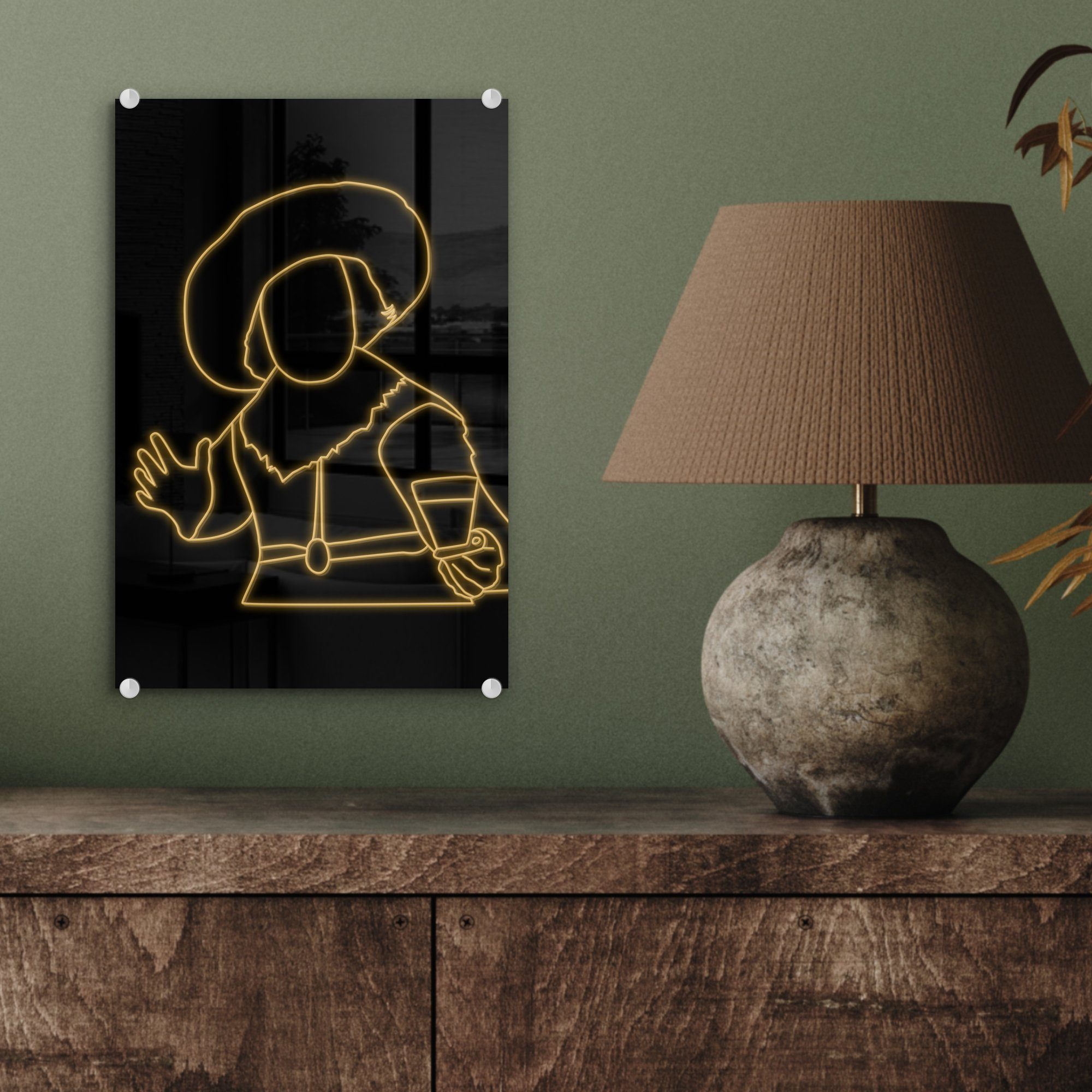 Hals MuchoWow - auf Trinker Glas Bilder - (1 auf - Frans - Glasbilder - Der Acrylglasbild Foto fröhliche Glas Wanddekoration Gold, St), Wandbild