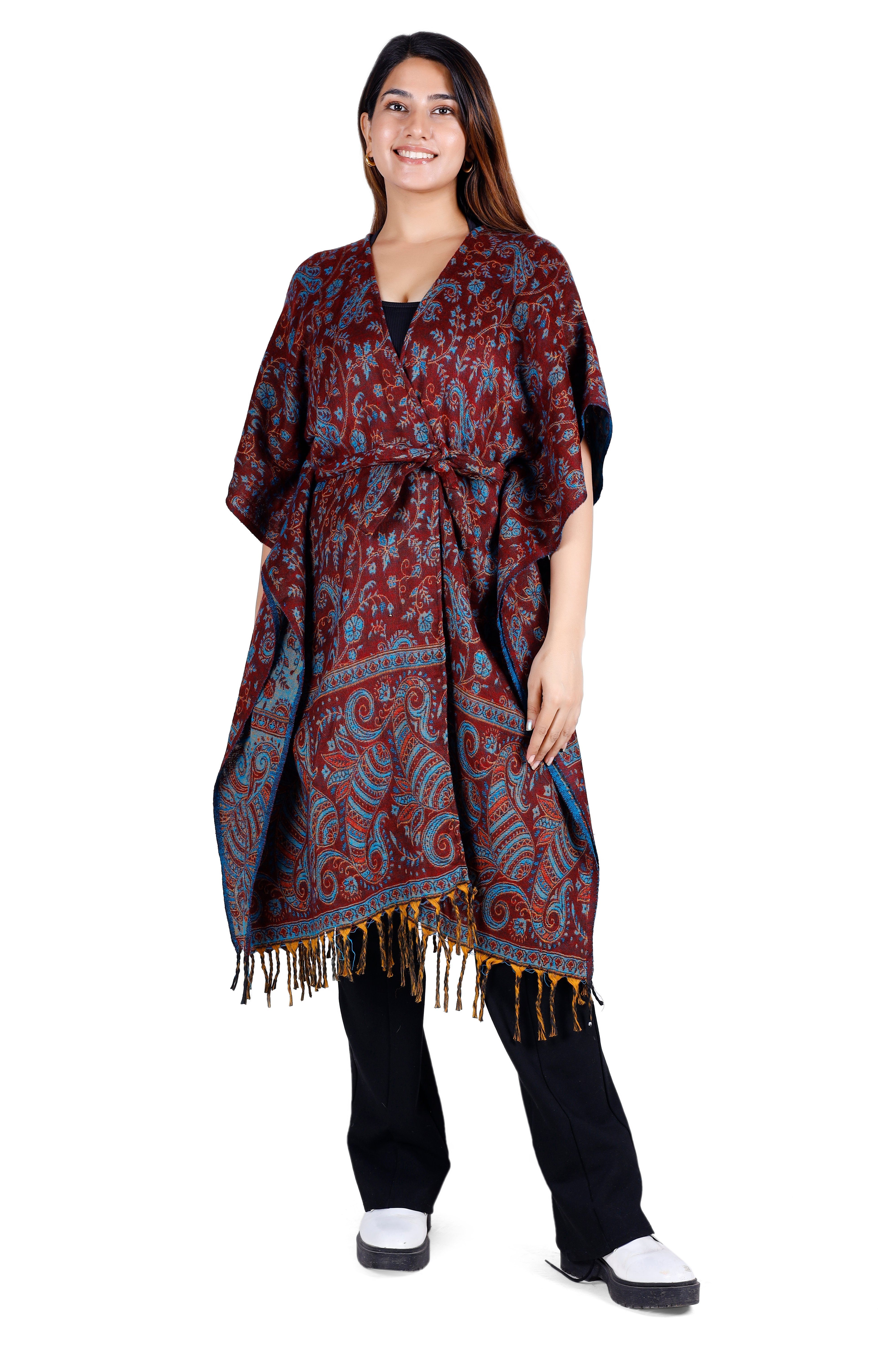 bordeauxrot/blau Kimono alternative Bekleidung Mantel, Flauschiger Kimono Guru-Shop Kaftan,.., Kimonokleid,