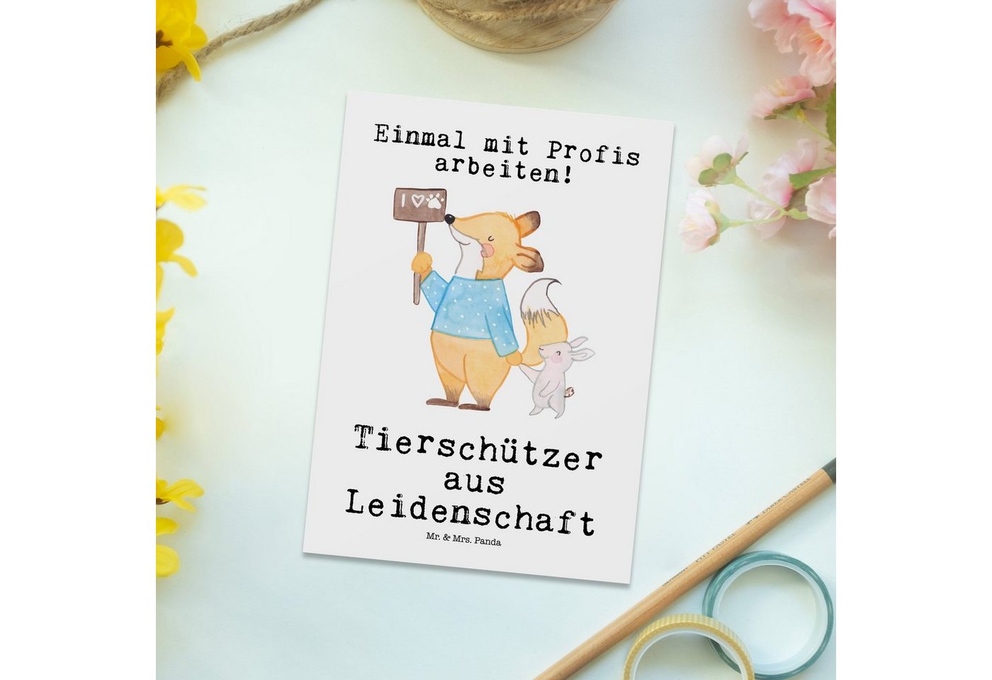 Thumbnail - Mr. & Mrs. Panda Postkarte Tierschützer Leidenschaft - Weiß - Geschenk, Mitarbeiter, Ansichtskar, Hochglanzveredelt