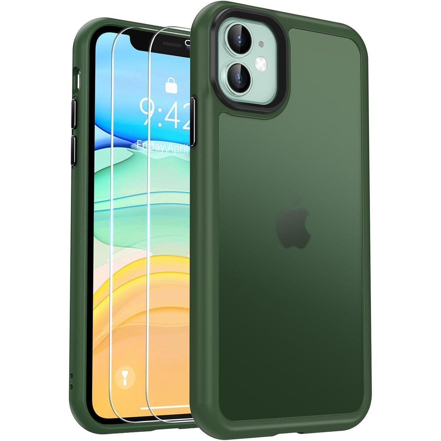 LuxusKollektion Handyhülle Matte Stoßfeste Handyhülle für iPhone 11 - Grün, inkl. Schutzfolie