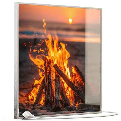 STEINFELD Heizsysteme Infrarotheizung, Glas Bild 350W-1200W, Inklusive Thermostat, 071H Feuer am Strand