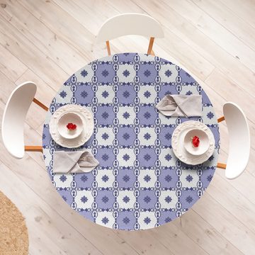 Abakuhaus Tischdecke Rundum-elastische Stofftischdecke, Indigo Blau Azulejo-Lotus-Details