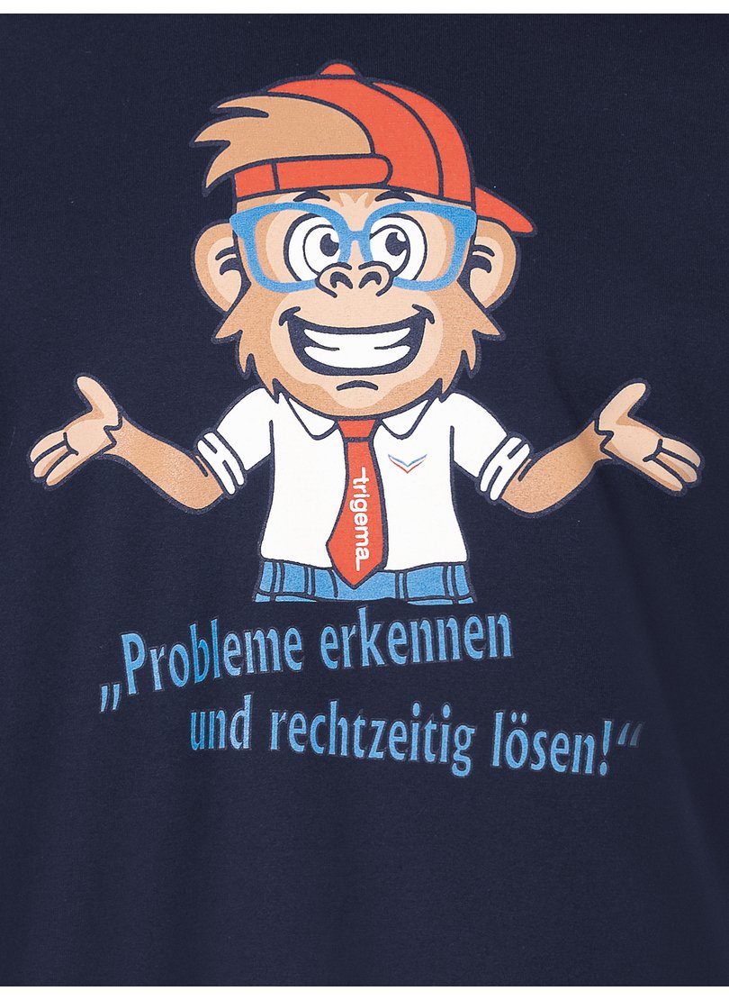 Trigema T-Shirt TRIGEMA Spruch Shirt navy Affen-Print mit lustigem