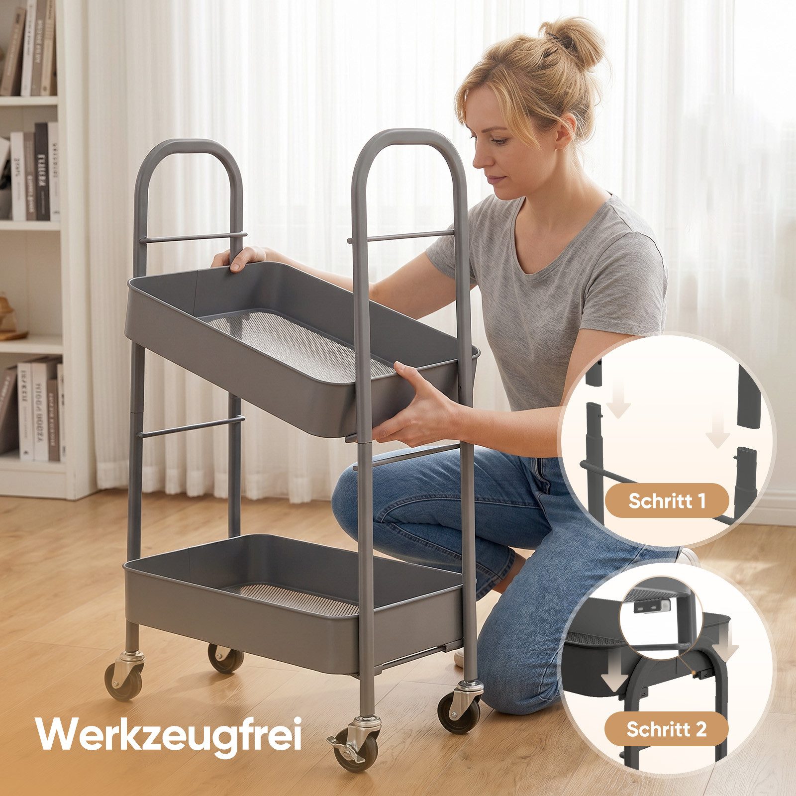 Sekey Küchenwagen Servierwagen mit Rollen Beistellwagen mit 3 Ablageebenen aus Metall, Innovatives Klick-Design für schnelle Montage ohne Schrauben – Bild 5 von 5