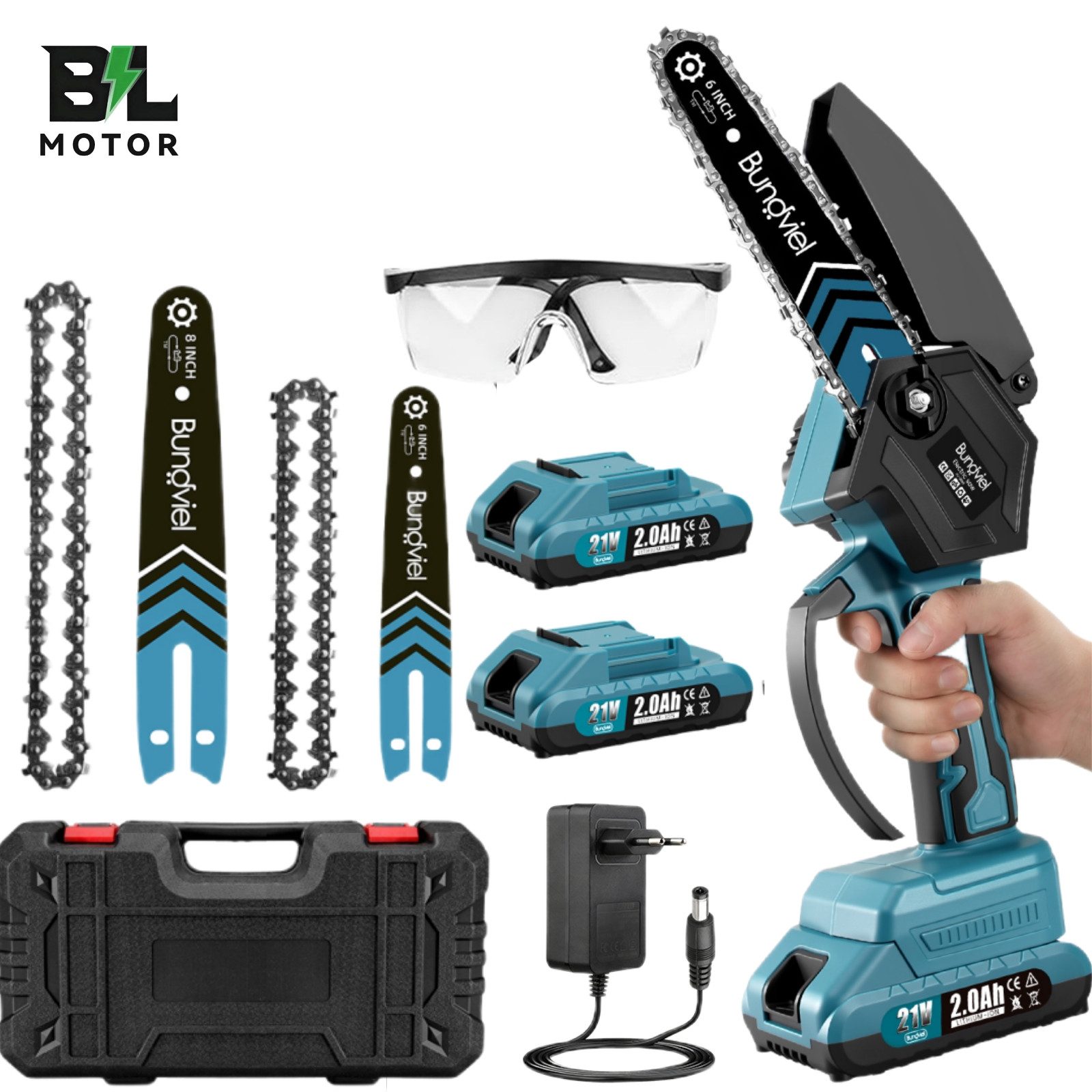 Bundviel Akku-Kettensäge Akku Kettensäge 6+8 Zoll Mini Kettensägen Bürstenloser Handkettensäge