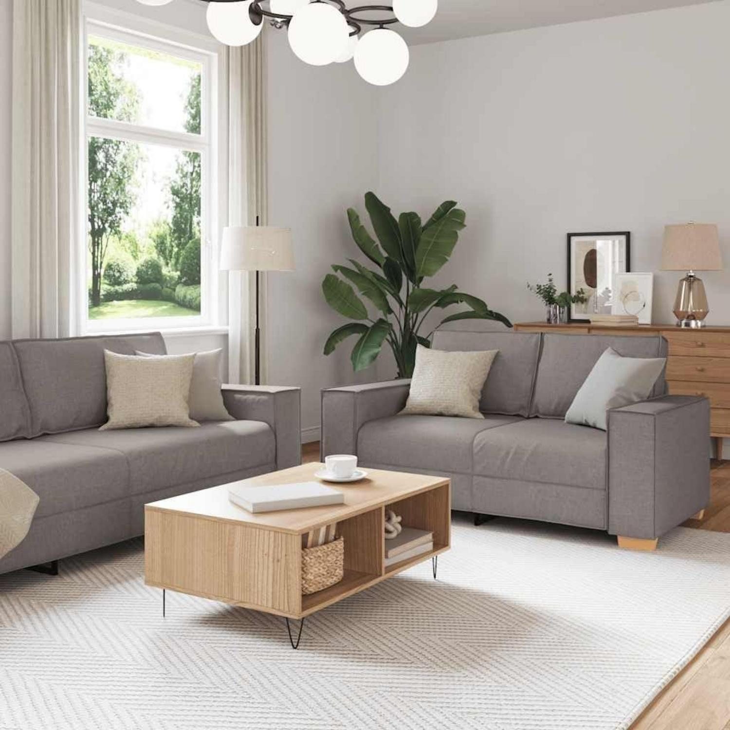 LuxusKollektion Sofa Sofa 3 Sitzer 2 Sitzer Stoff 2-Sitzer+3-Sitzer Taupe
