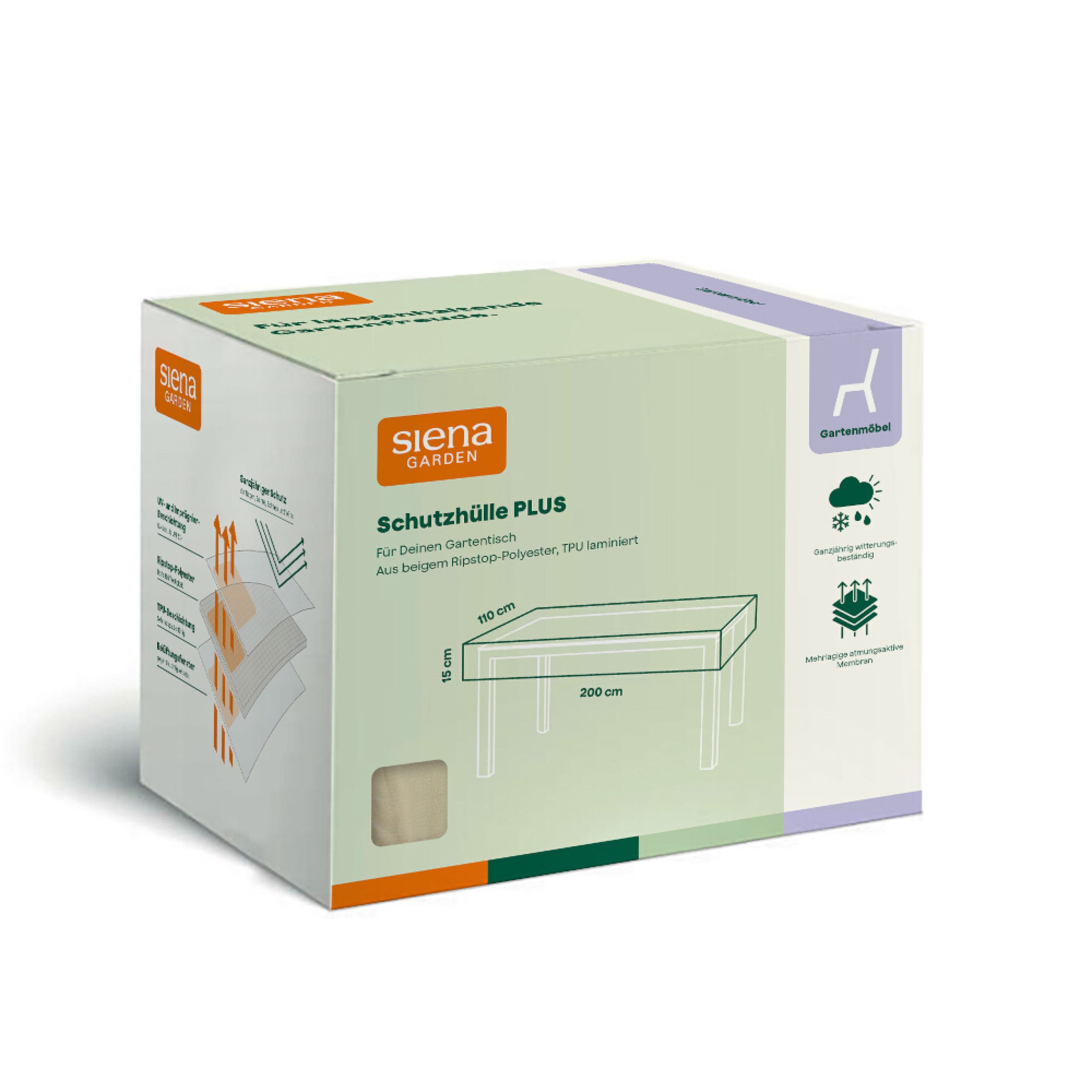 Siena Garden Gartentisch Siena Garden Tischhülle 200x110xH15 Schutzhülle Abdeckhaube