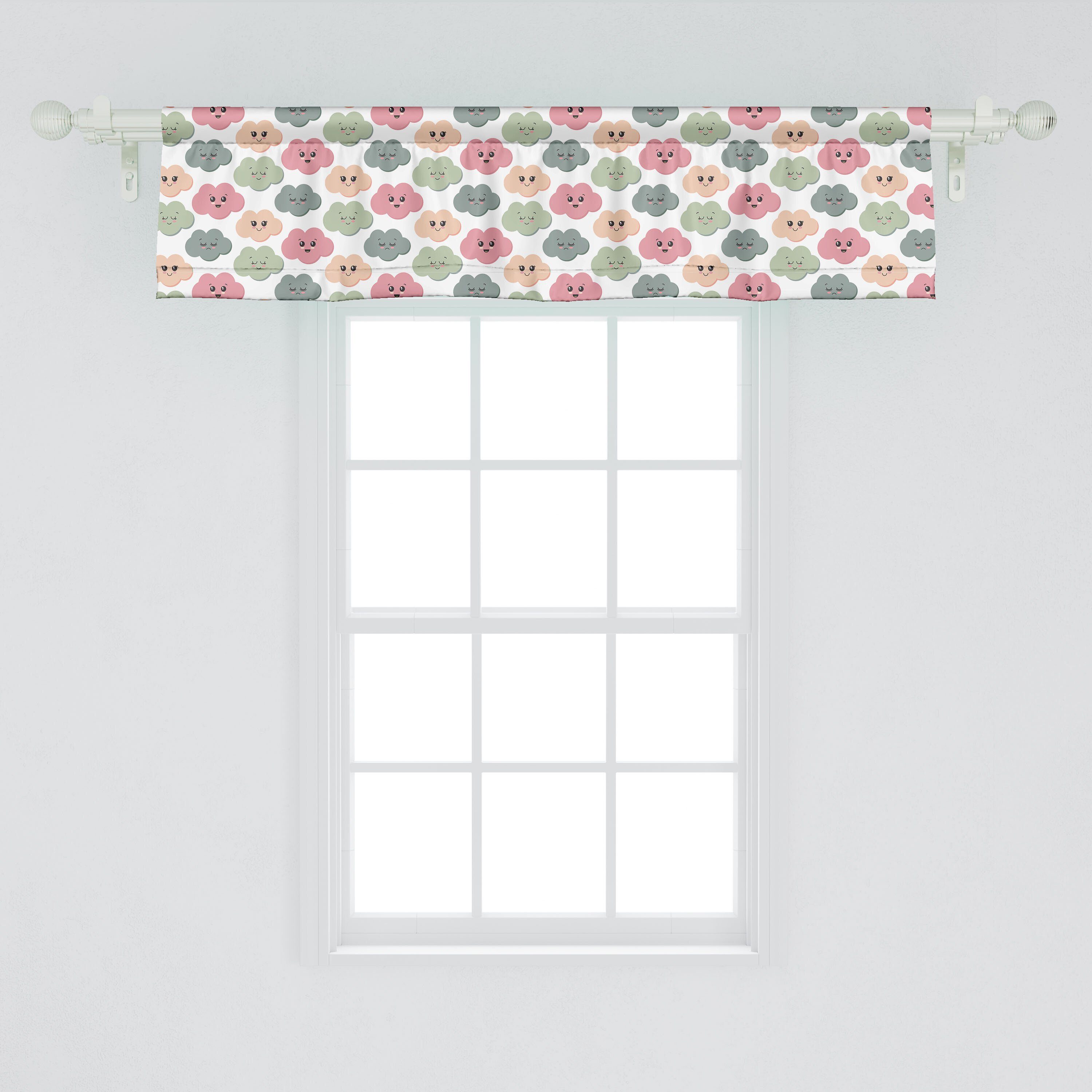Scheibengardine Vorhang Volant für Küche Dekor Microfaser, Schlafzimmer mit menschenähnliche Abakuhaus, Bunte Kindisch Wolken Stangentasche