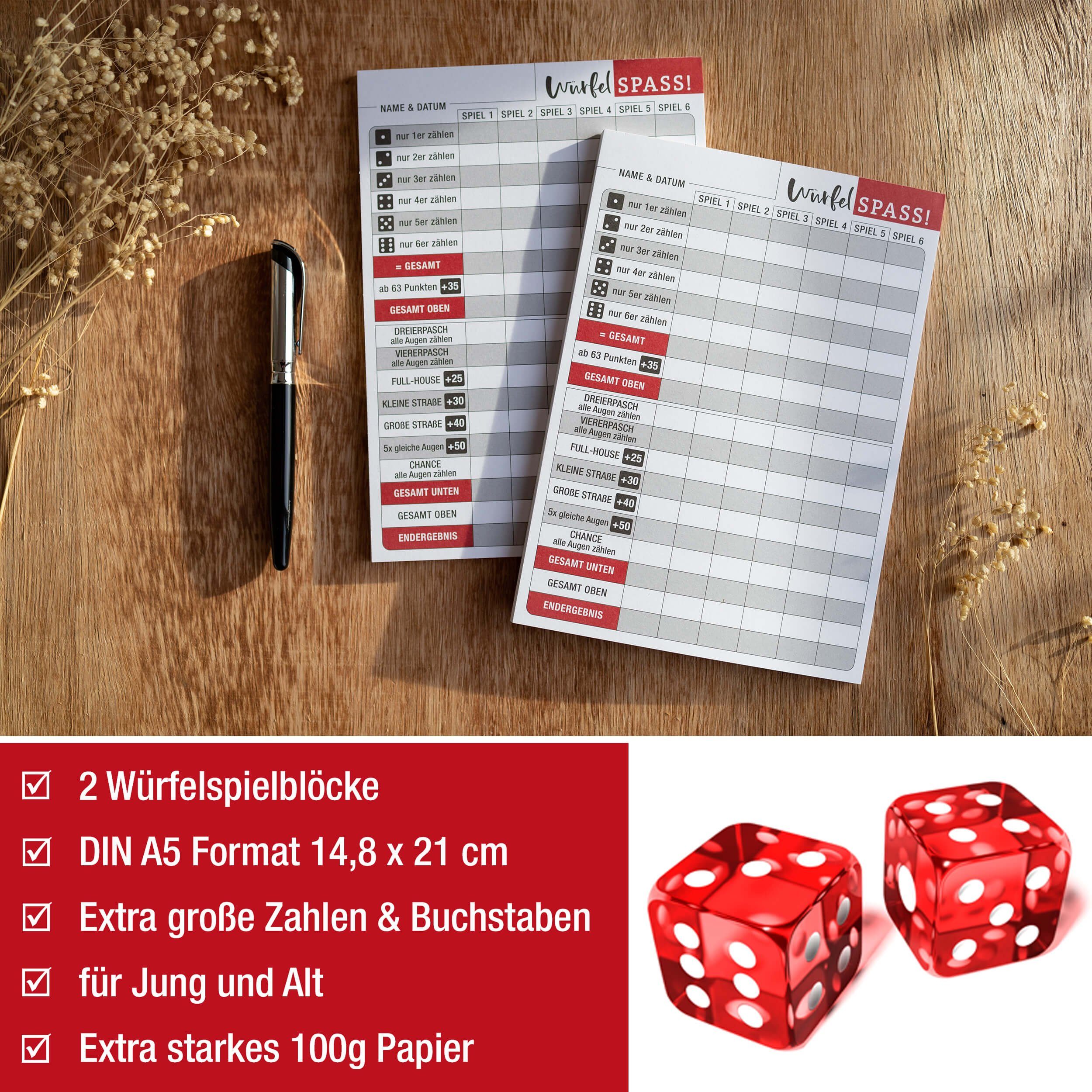 TOBJA Spiel Würfelspiel Block "Senior" 2er Set, Seniorenspiele Spielblock, Spielblock für Yatzy und ähnliche Würfelspiele, XXL Ersatzblöcke