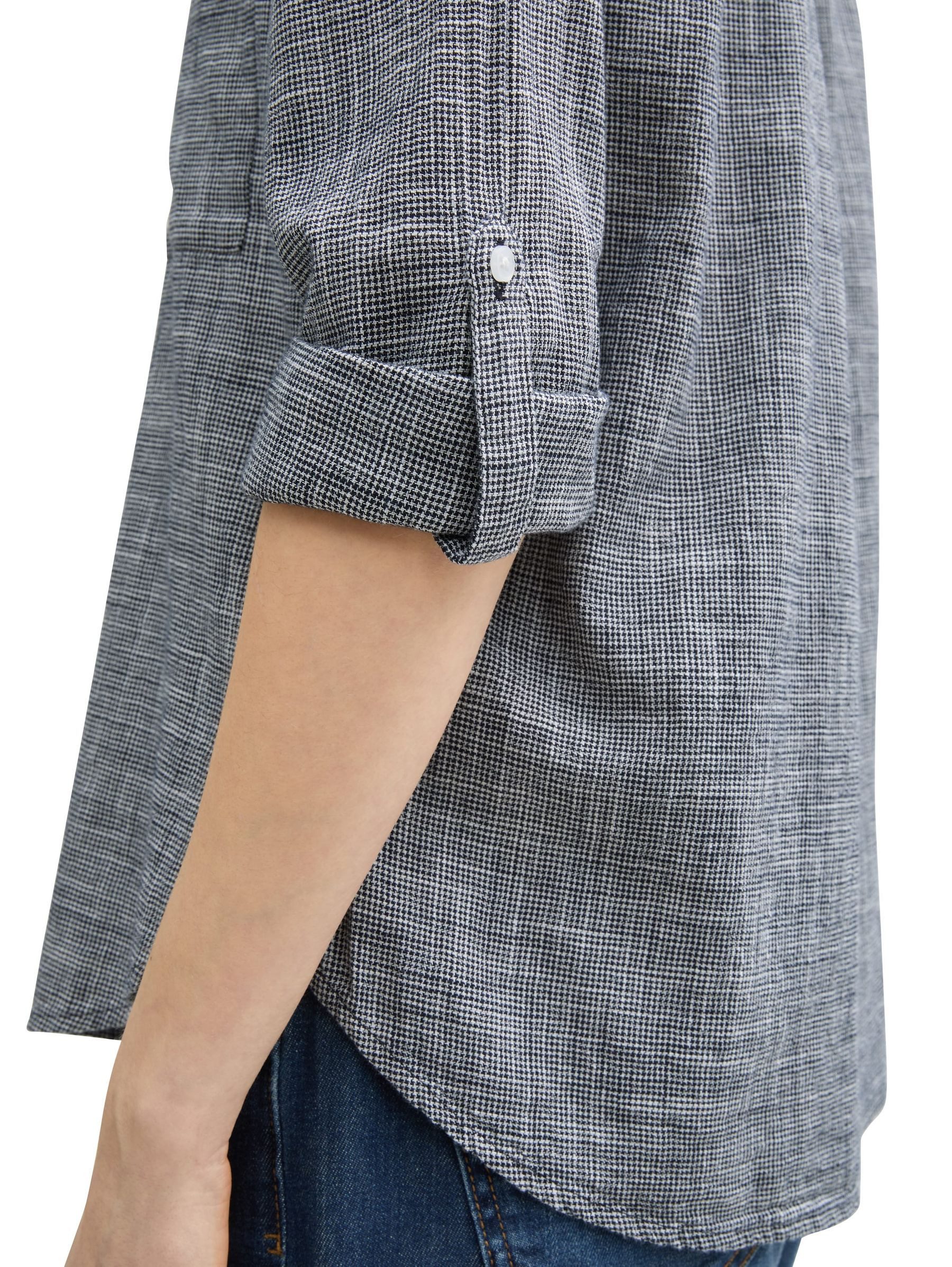 TOM TAILOR Blusenshirt Langarm BLOUSE WITH SLUB STRUCTURE für Baumwolle Regular Fit Kentkragen Langarm kariert Knöpfe