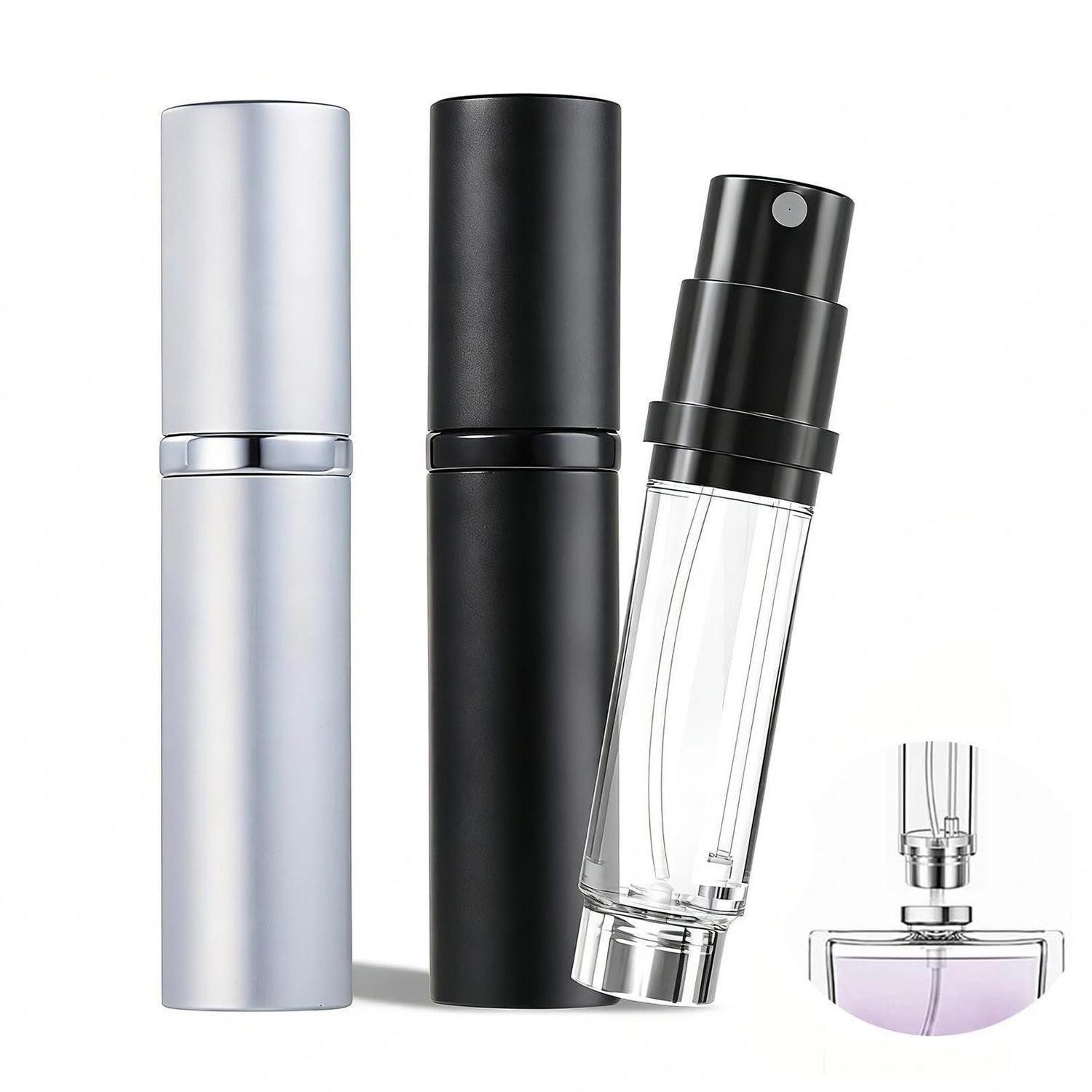 LuxusKollektion Sprühflasche Parfümzerstäuber 2Stk 5ml Aluminium Schwarz/Silber