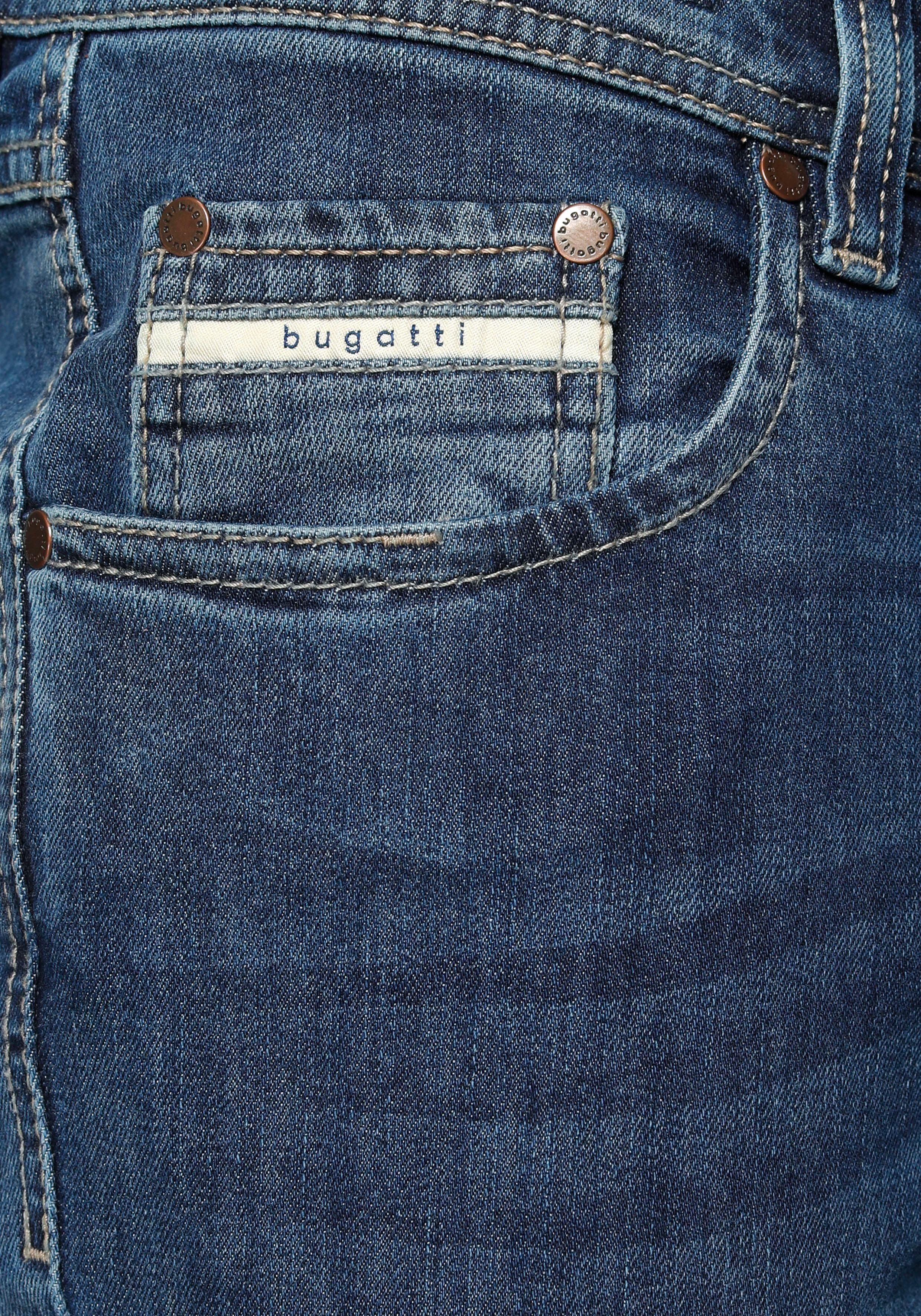 mit indigo bugatti Zip-fly 5-Pocket-Jeans Gürtelschlaufenbund