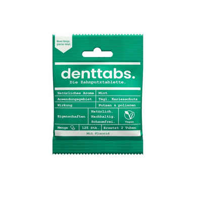 Denttabs Zahnpasta DENTTABS Zahnputztabletten Mint (125 Stück) - ohne Fluorid, (125-St)