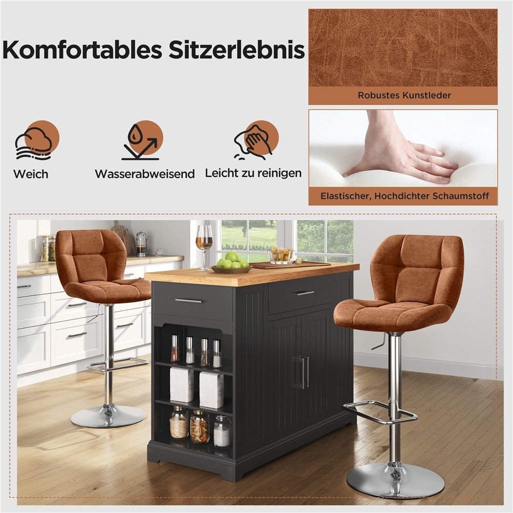 Yaheetech Barhocker 360° Drehbare Hocker mit Fußstütze (2 St), 1/2/4/6er-Set Barstühle Küchenstühle Bistrohocker höhenverstellbar – Bild 5 von 5