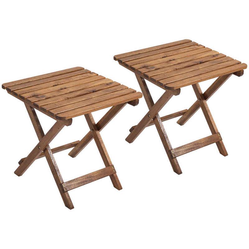 Outsunny Gartentisch Beistelltisch Outdoor, 2er-Set klappbrer Holztisch aus Holz (Campingtisch, 2-St., Klapptisch), für Garten, Balkon, Teak, 45 x 45 x 45 cm