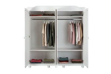 möbelando Kleiderschrank Isny (B/H/T 197 x 198 x 60 cm) aus Massivholz in weiß mit 4 Türen und 2 Einlegeböden