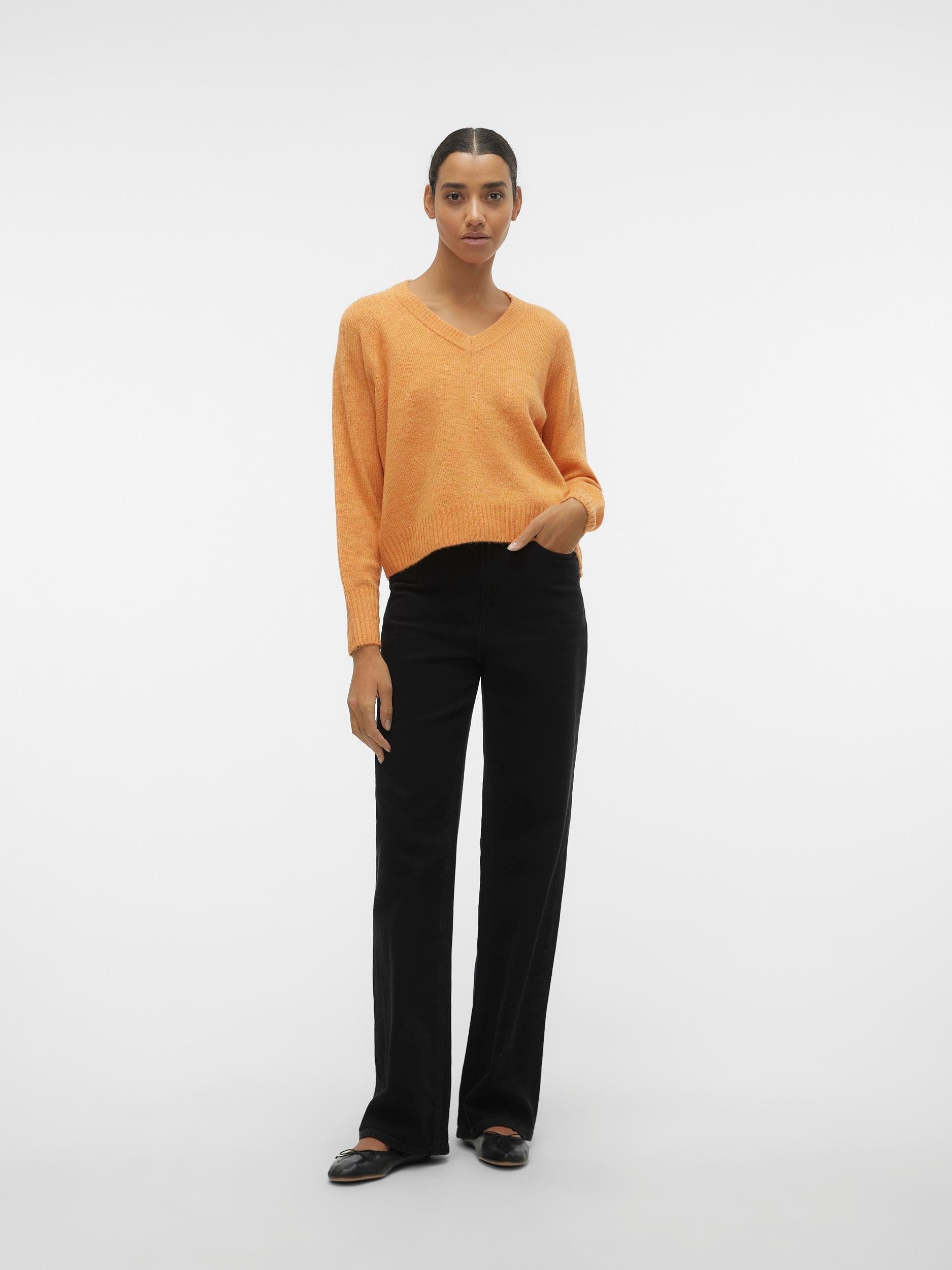 V-Ausschnitt-Pullover Vero LS PULLOVER Moda V-NECK MELANGE Tangerine Detail:W VMELLYLEFILE