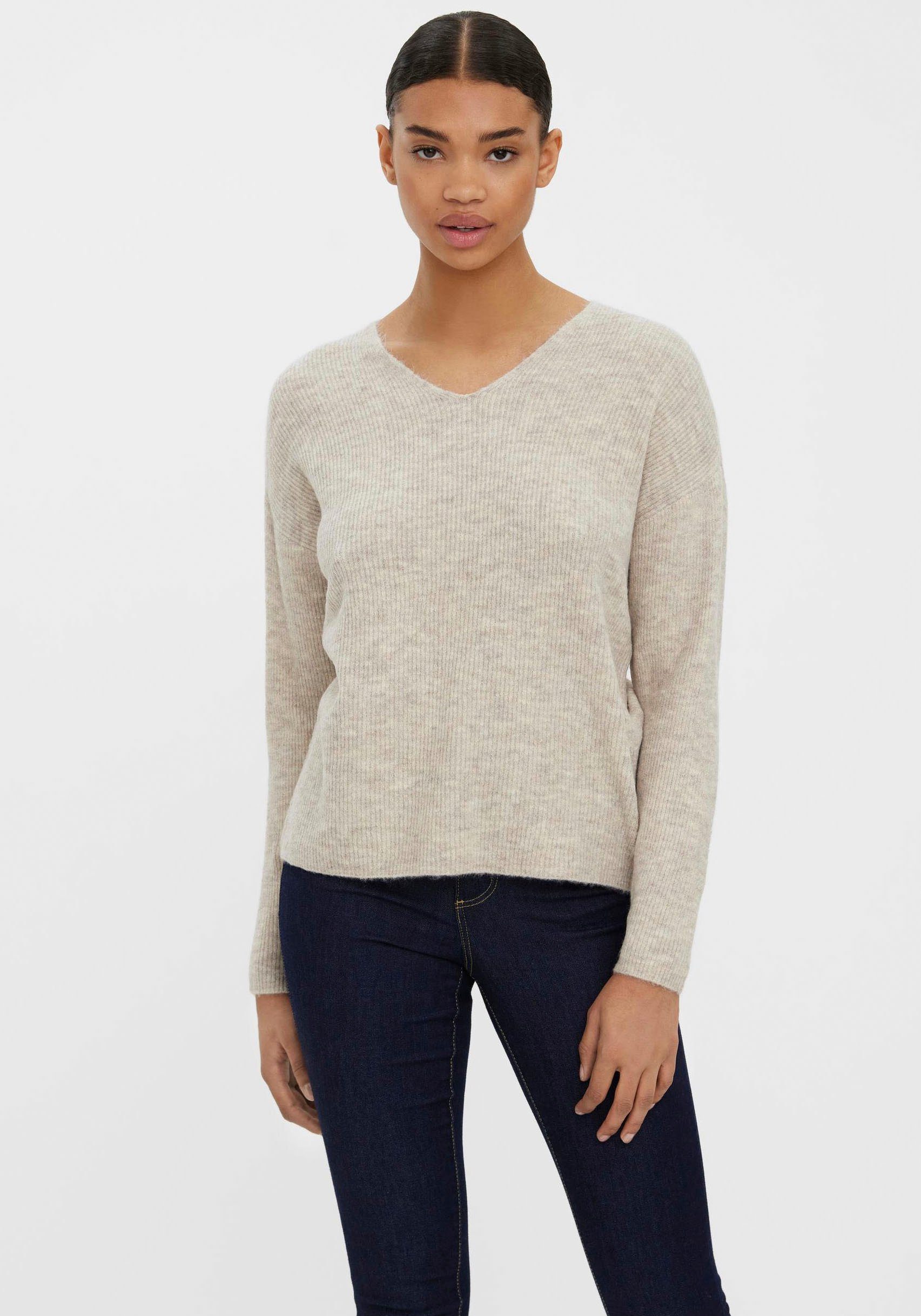 Vero Moda V-Ausschnitt-Pullover VMCREWLEFILE LS V-NECK BLOUSE NOOS günstig online kaufen