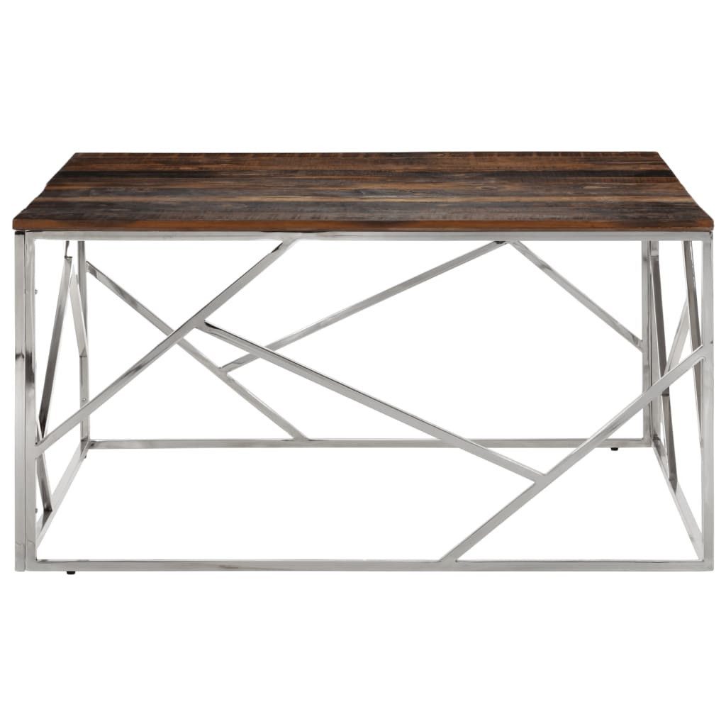 vidaXL Couchtisch Couchtisch Silbern Edelstahl und Massive Holzschwellen (1-St)