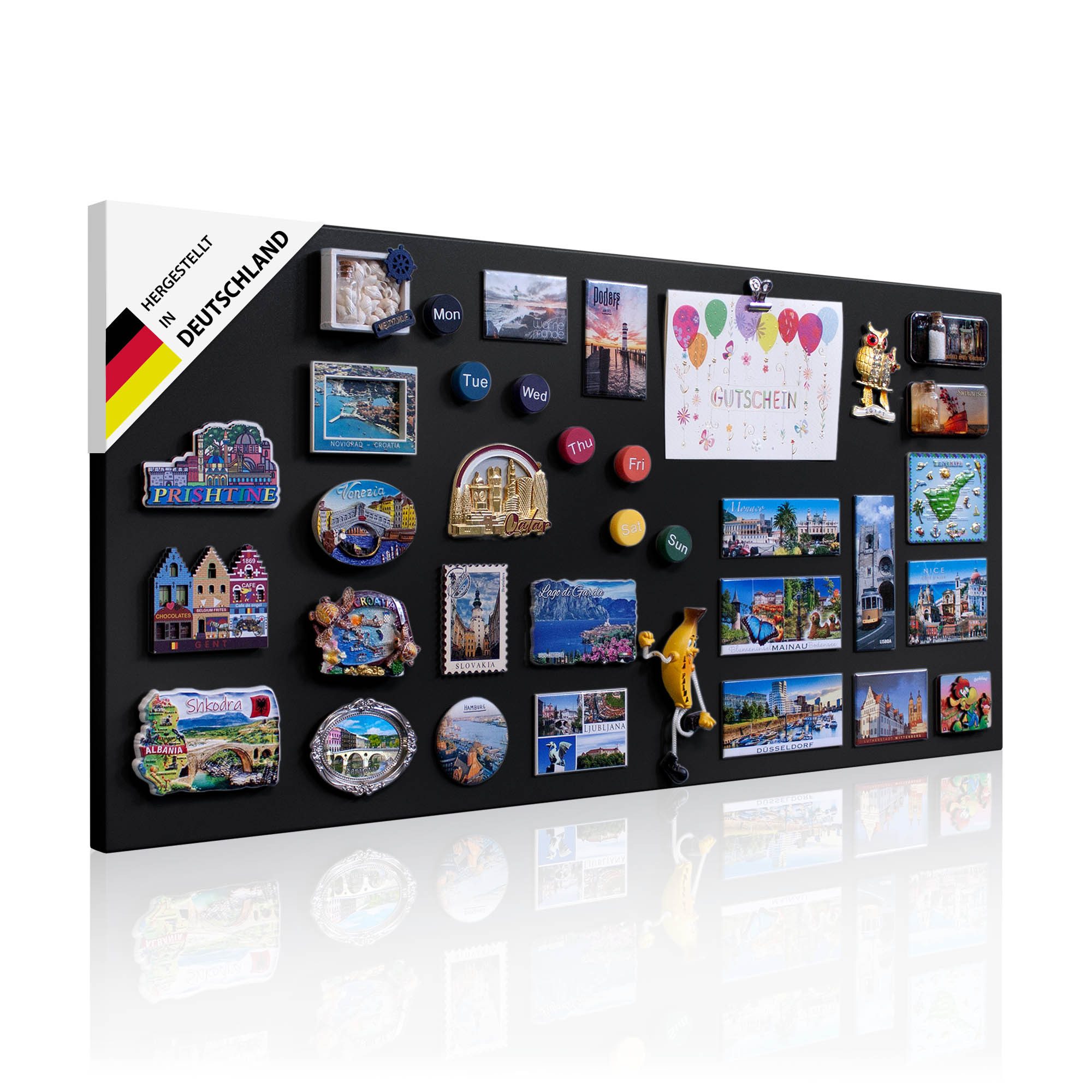 banjado Magnettafel aus Metall 78x37cm in schwarz, weiß oder grau, (mit Montagematerial und Magneten), magnetisch