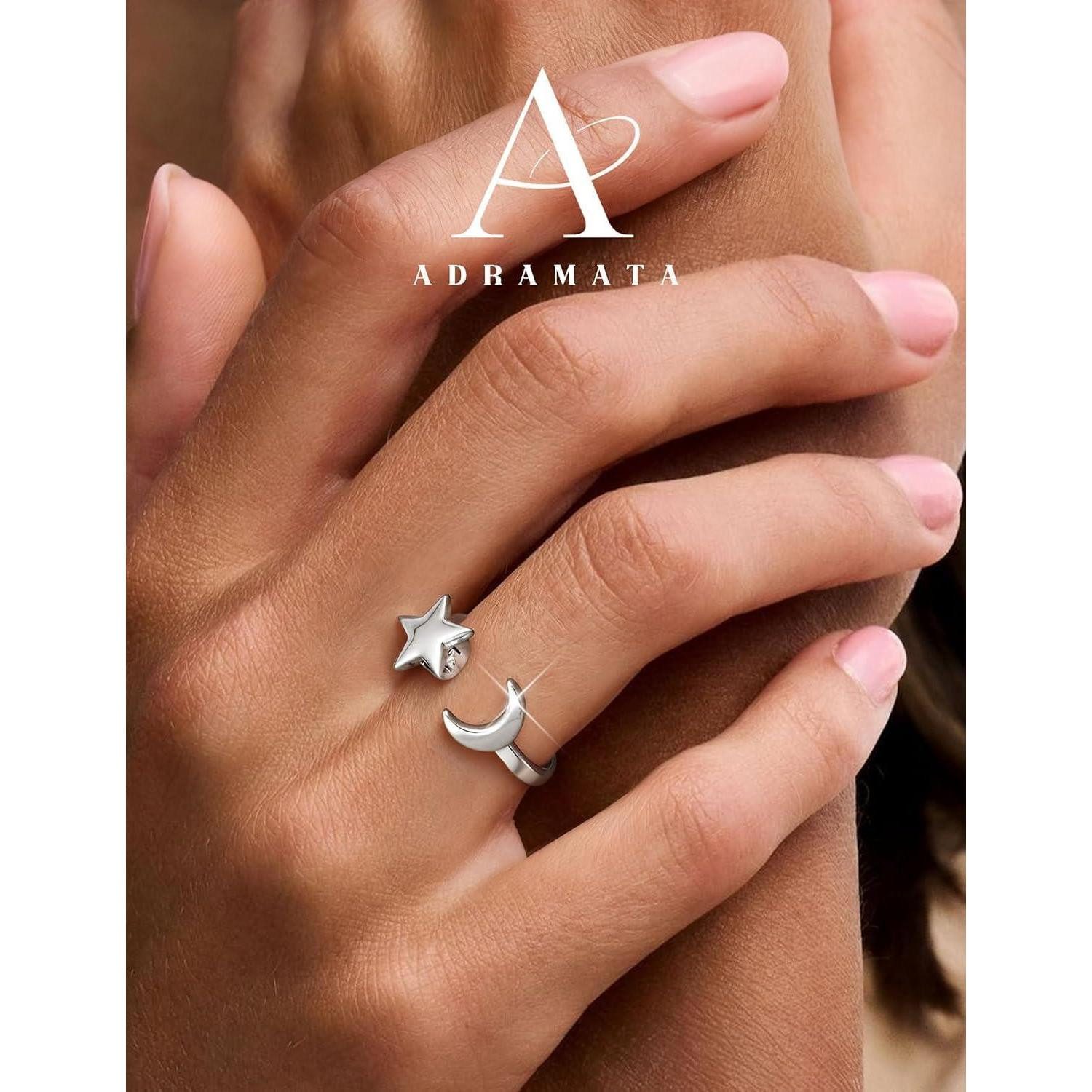 Adramata Silberring 2er Set Silber Spinner Ringe Sonnenblume Mondstein Verstellbar Anti