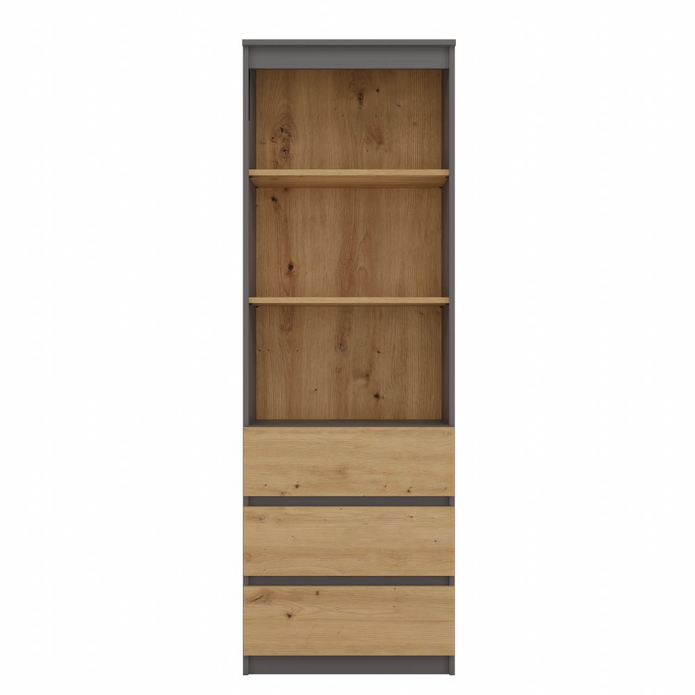 Raumhirsch Furniture Bücherregal Regal, Standregal, Bücherregal, Maße 60 x 35 x 180 cm, 3 Schubladen, 3 Fächer, Viel Stauraum, Stabile Konstruktion – Bild 3 von 4