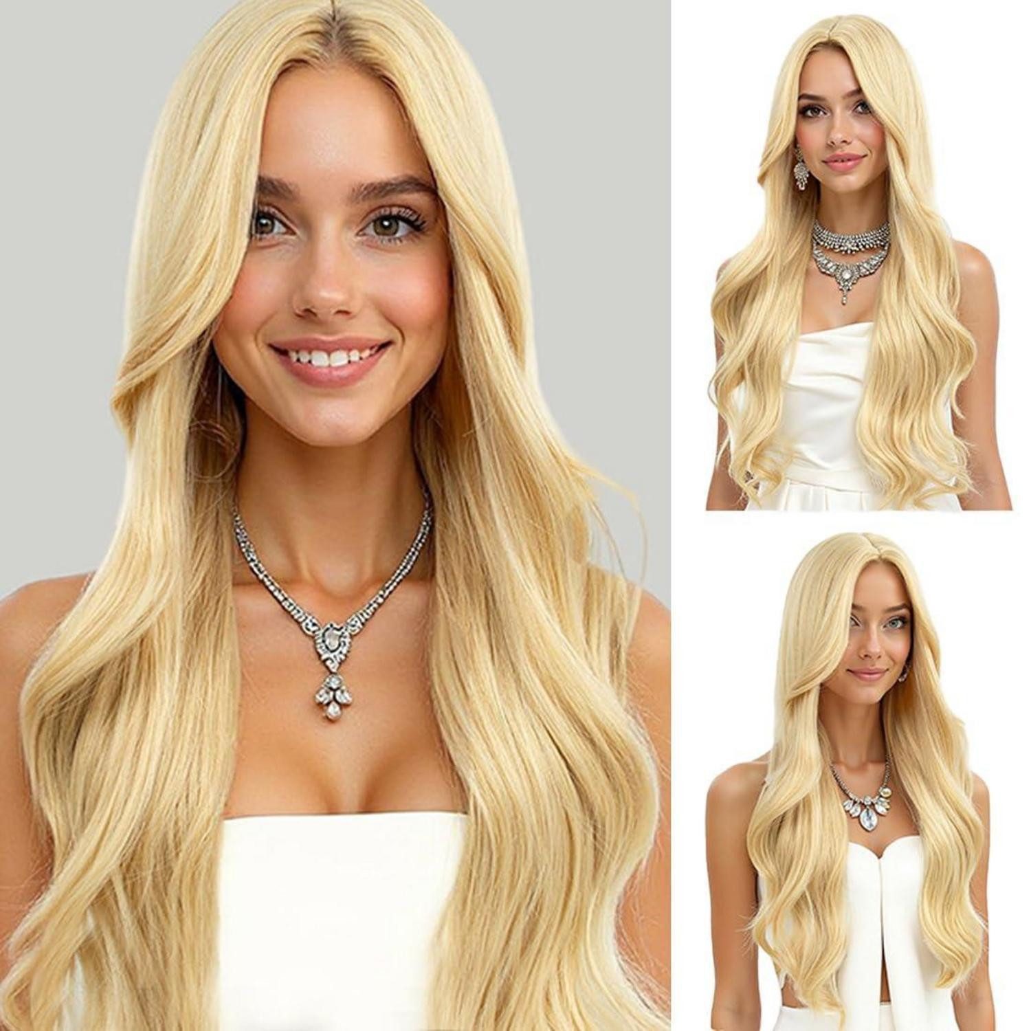 LuxusKollektion Kunsthaarperücke Perücke Blond Locken 26 Zoll Mittelscheitel Synthetik Gold1
