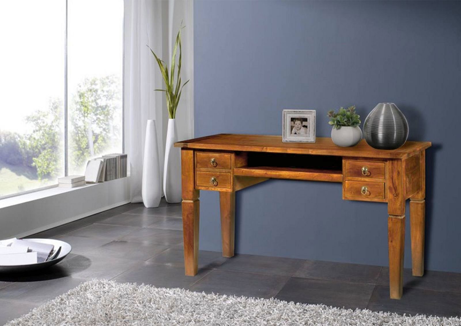 Massivmoebel24 Schreibtisch Schreibtisch Akazie 130x60x77 honig  lackiert O günstig online kaufen